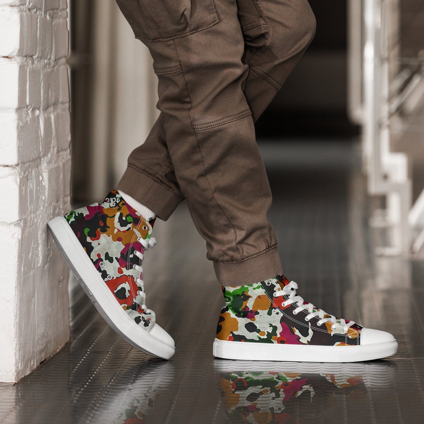 Multicolour Paint Ankara Men’s High Top Canvas Shoes