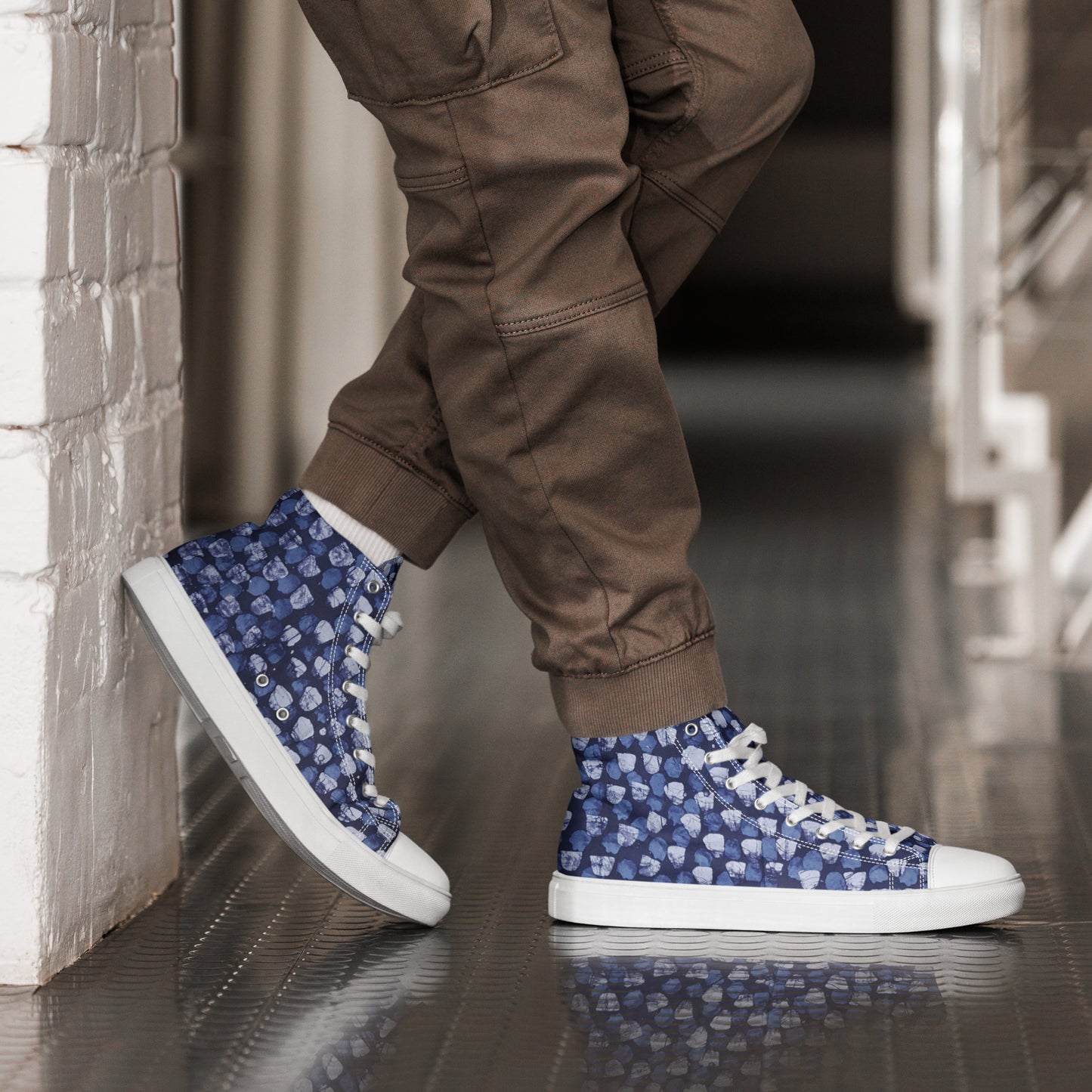 Blue Dotted Men’s high top canvas shoes