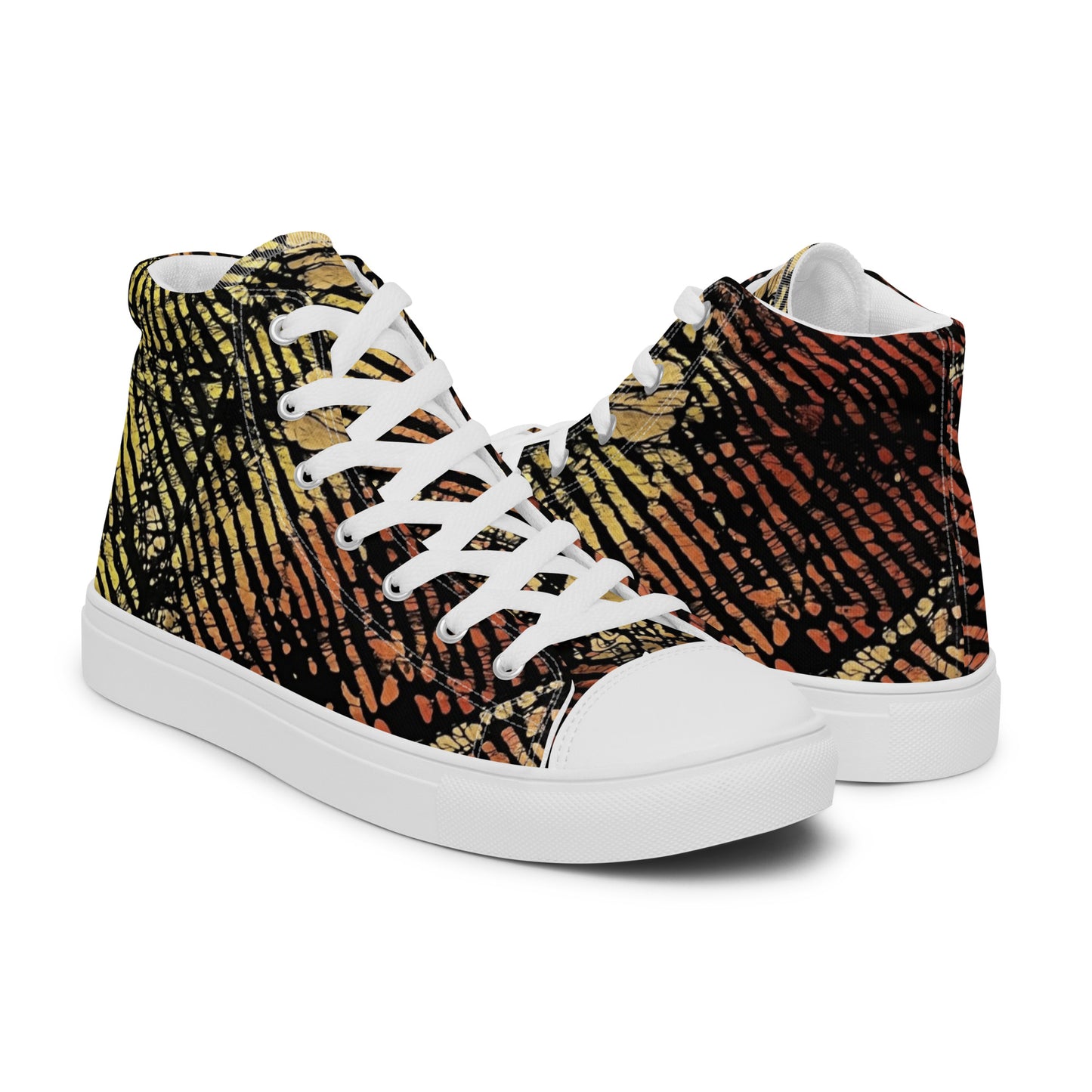 Yellow Orange Aztec Ankara Men’s high top canvas shoes