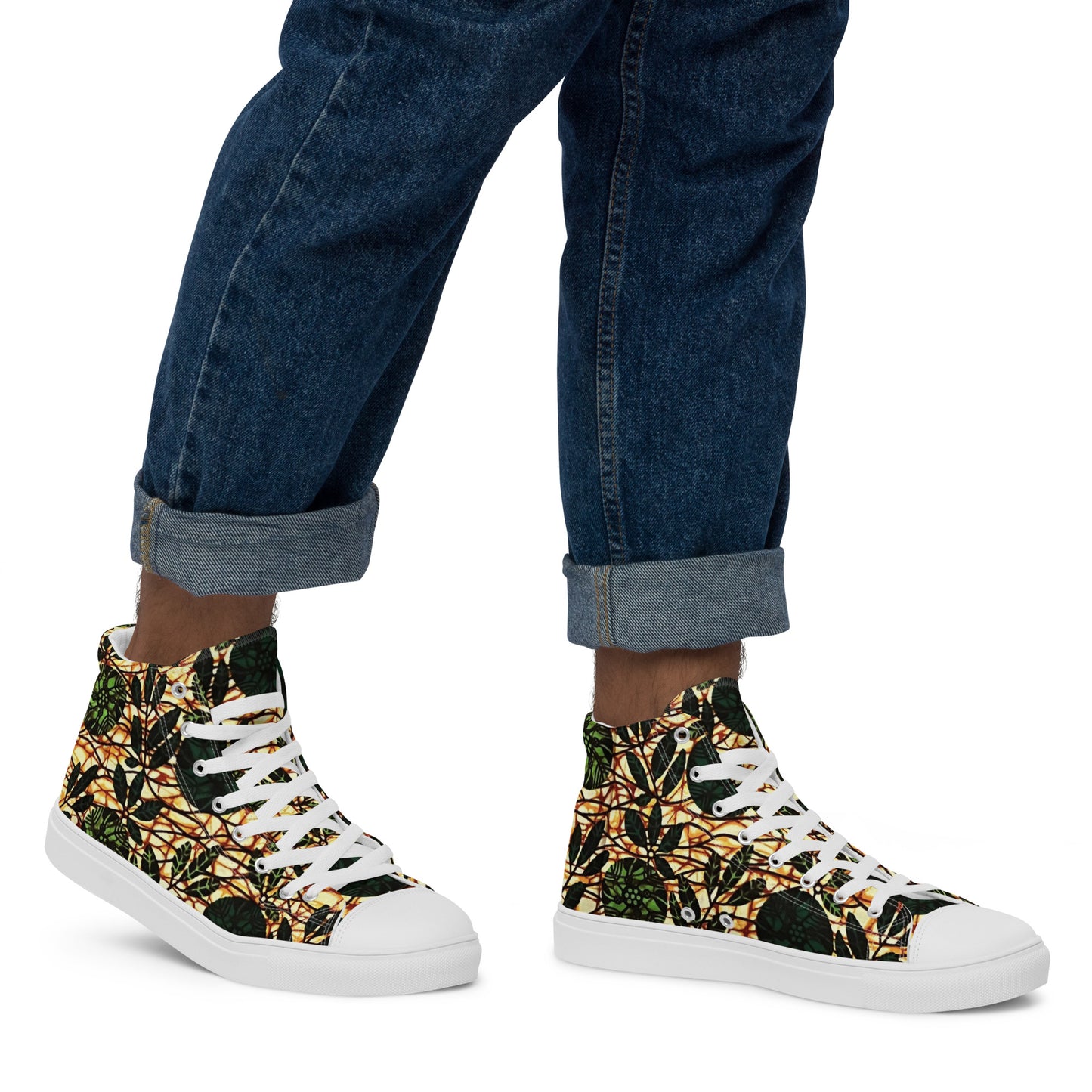 Green Leaf Wine Ankara Men’s high top canvas shoes