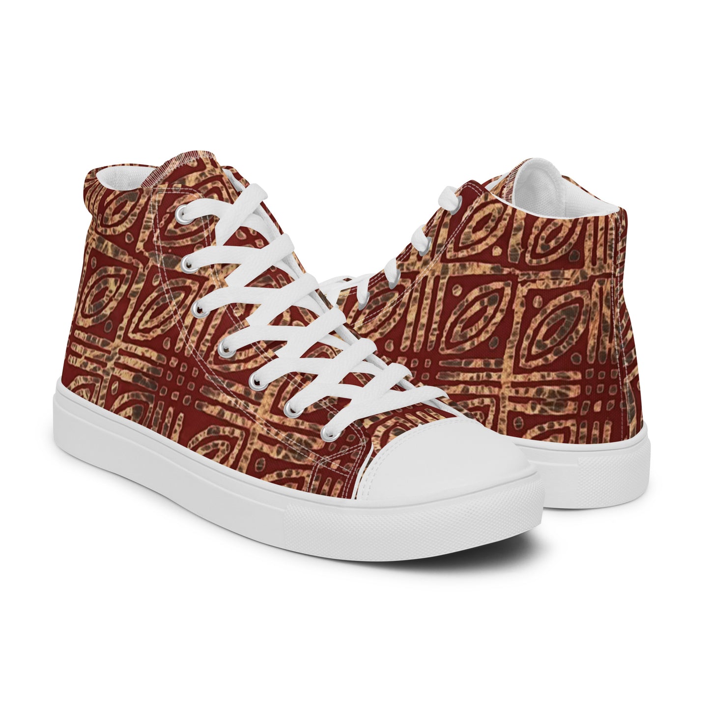 Copper And Gold Adire Men’s High Top Canvas Shoes