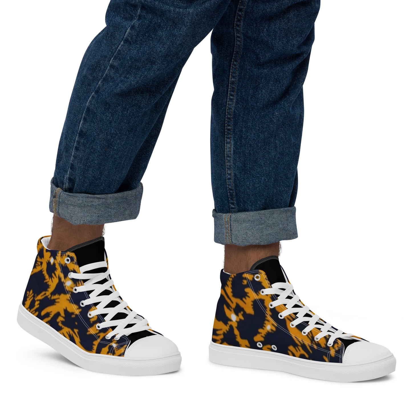 Yellow Leopard Ankara Men’s high top canvas shoes