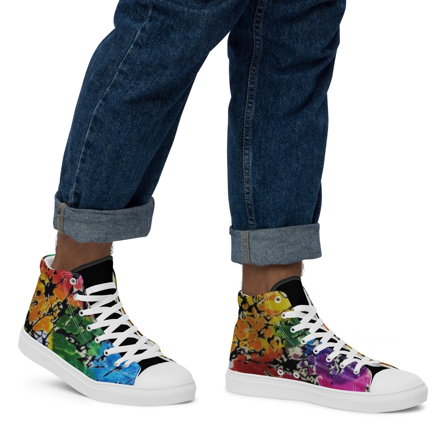 Multicolour Adire Ankara Men’s high top canvas shoes