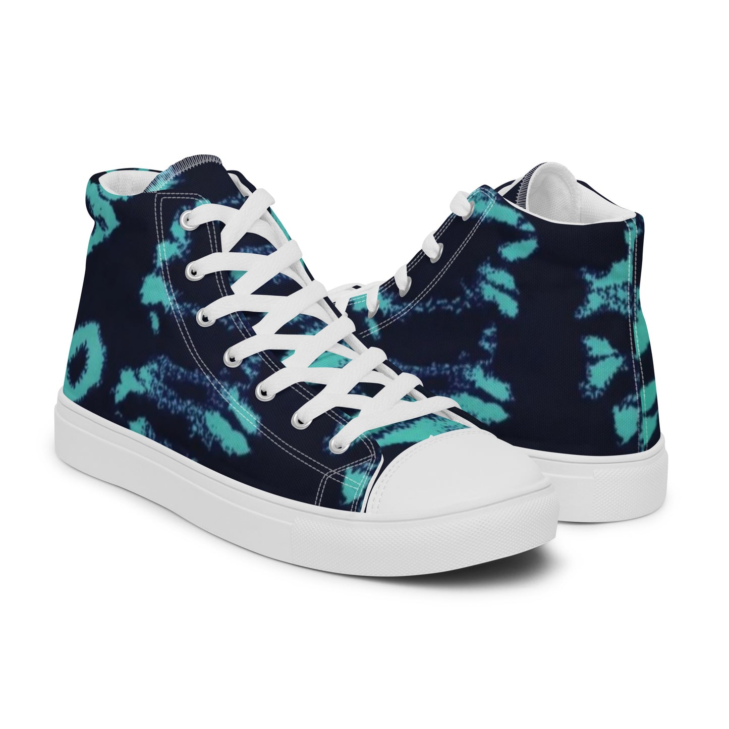 Turquoise Adire Ankara Men’s high top canvas shoes