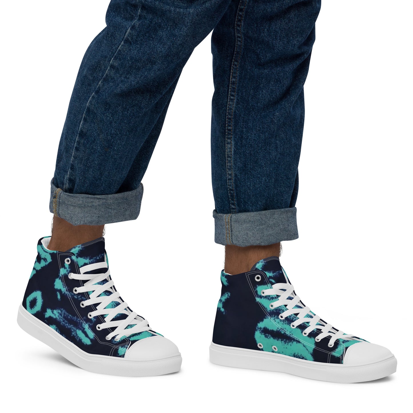 Turquoise Adire Ankara Men’s high top canvas shoes