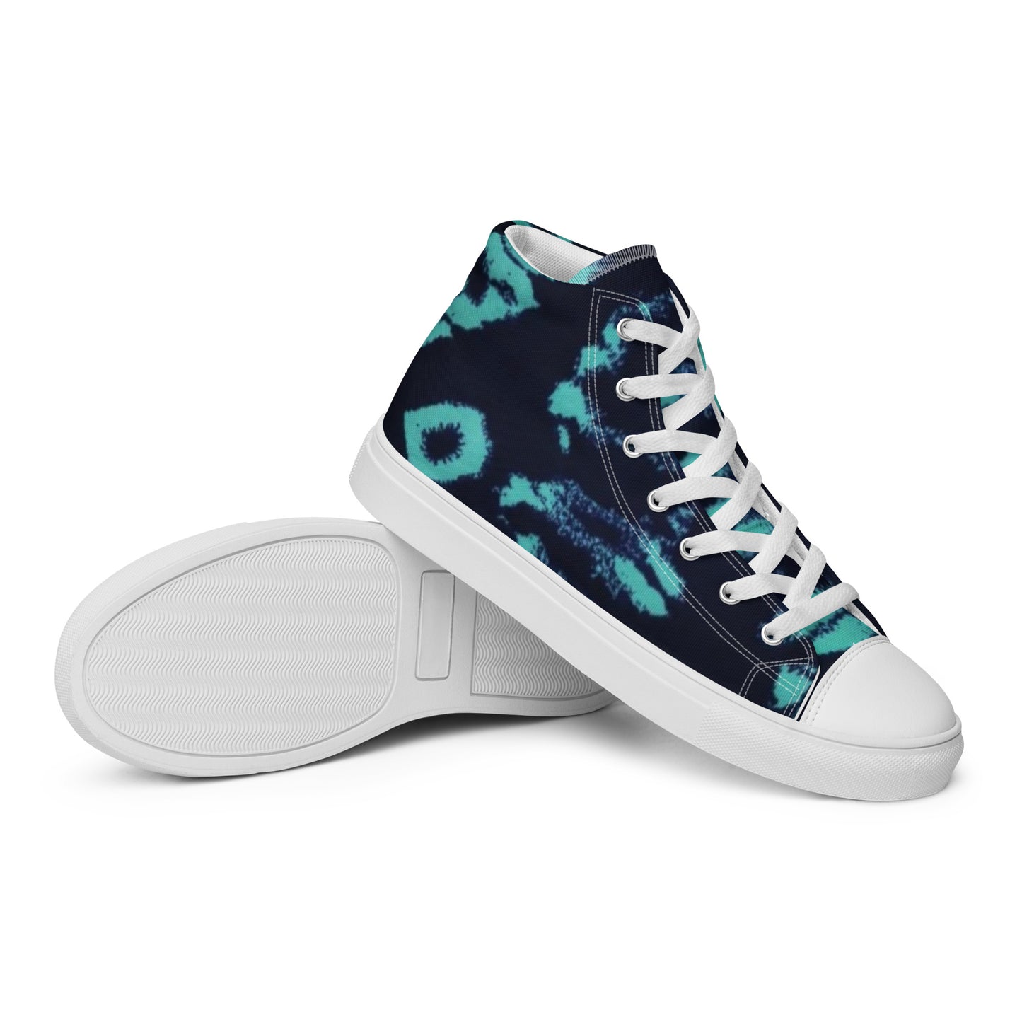 Turquoise Adire Ankara Men’s high top canvas shoes