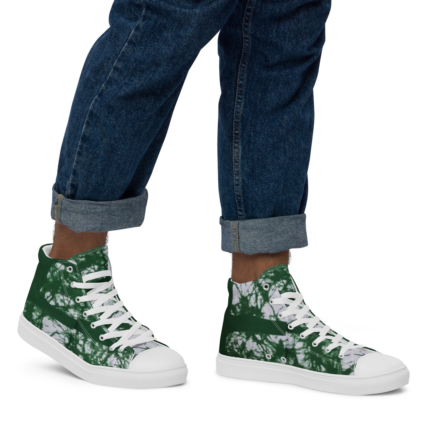 Green Adire Ankara Men’s high top canvas shoes