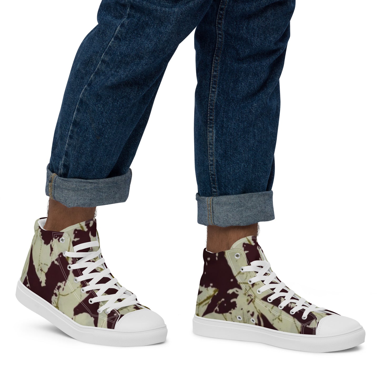 Brown Adire Men’s high top canvas shoes