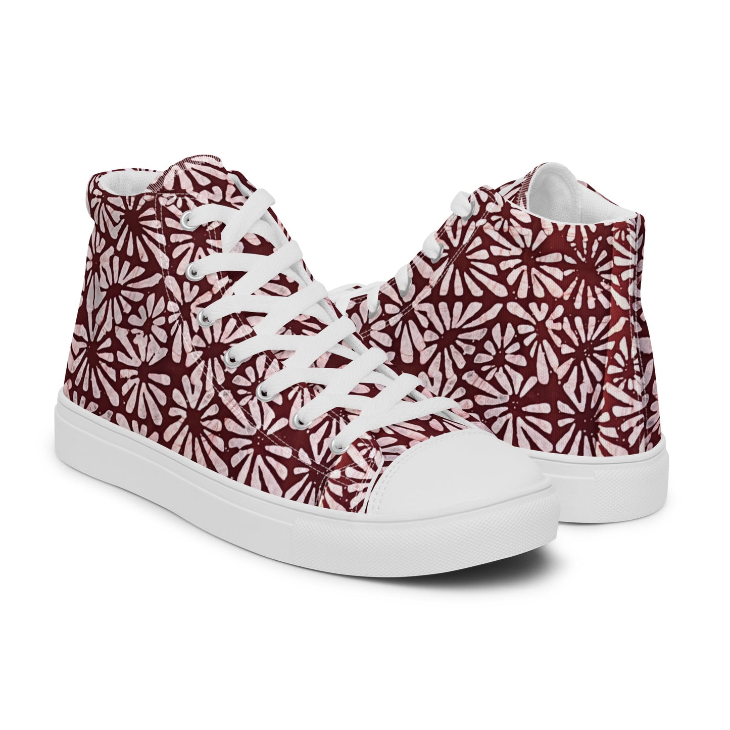 Red Abstract Adire Men’s high top canvas shoes