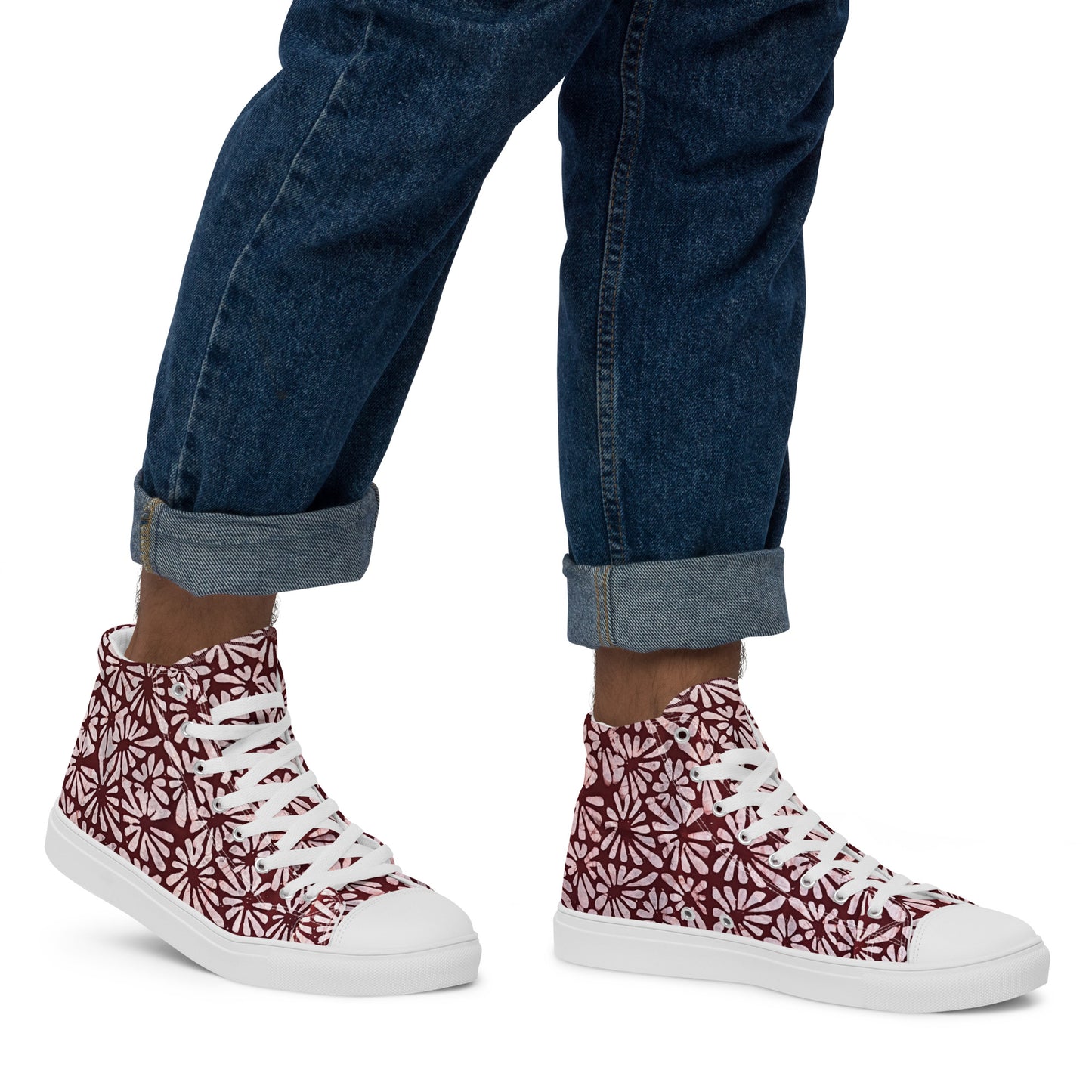 Red Abstract Adire Men’s high top canvas shoes