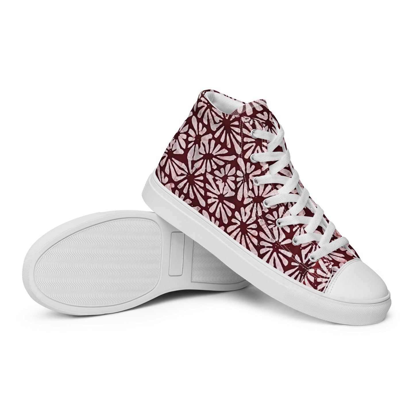 Red Abstract Adire Men’s high top canvas shoes