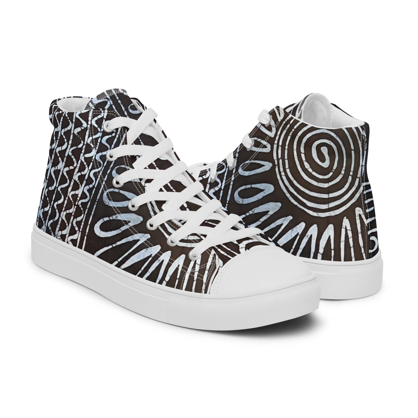 Abstract Cyan Blue Adire Men’s high top canvas shoes