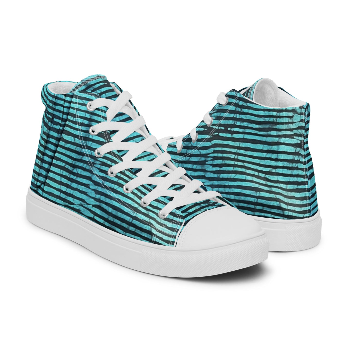 Aqua Black Stripes Adire Men’s high top canvas shoes