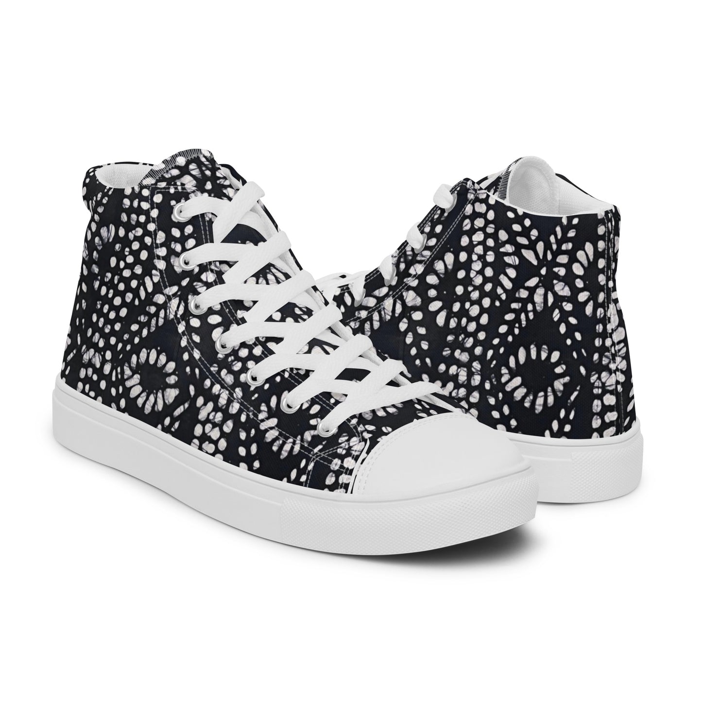 Black & White Abstract Aztec Adire Men’s high top canvas shoes