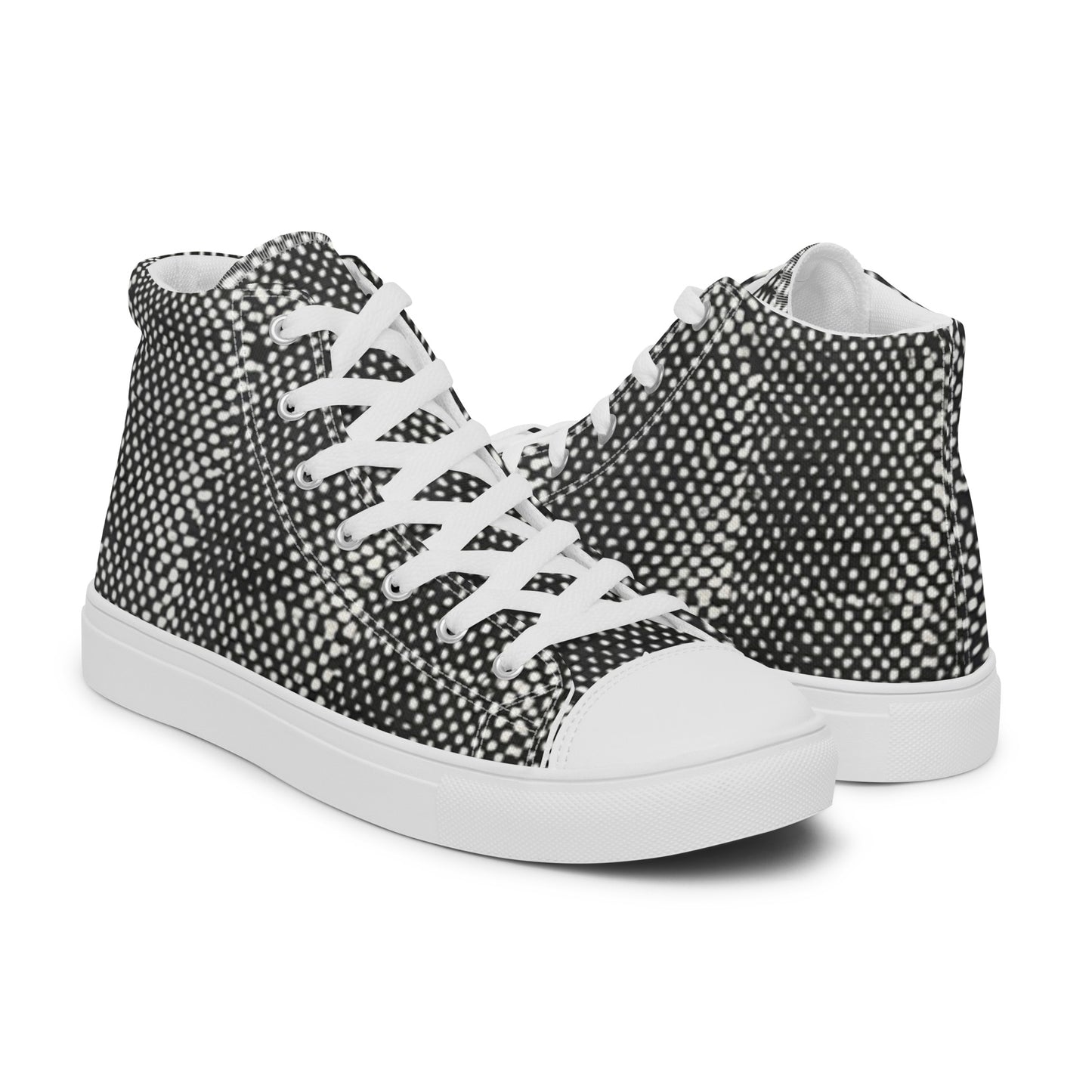 Black White Polka Dots Adire Men’s high top canvas shoes