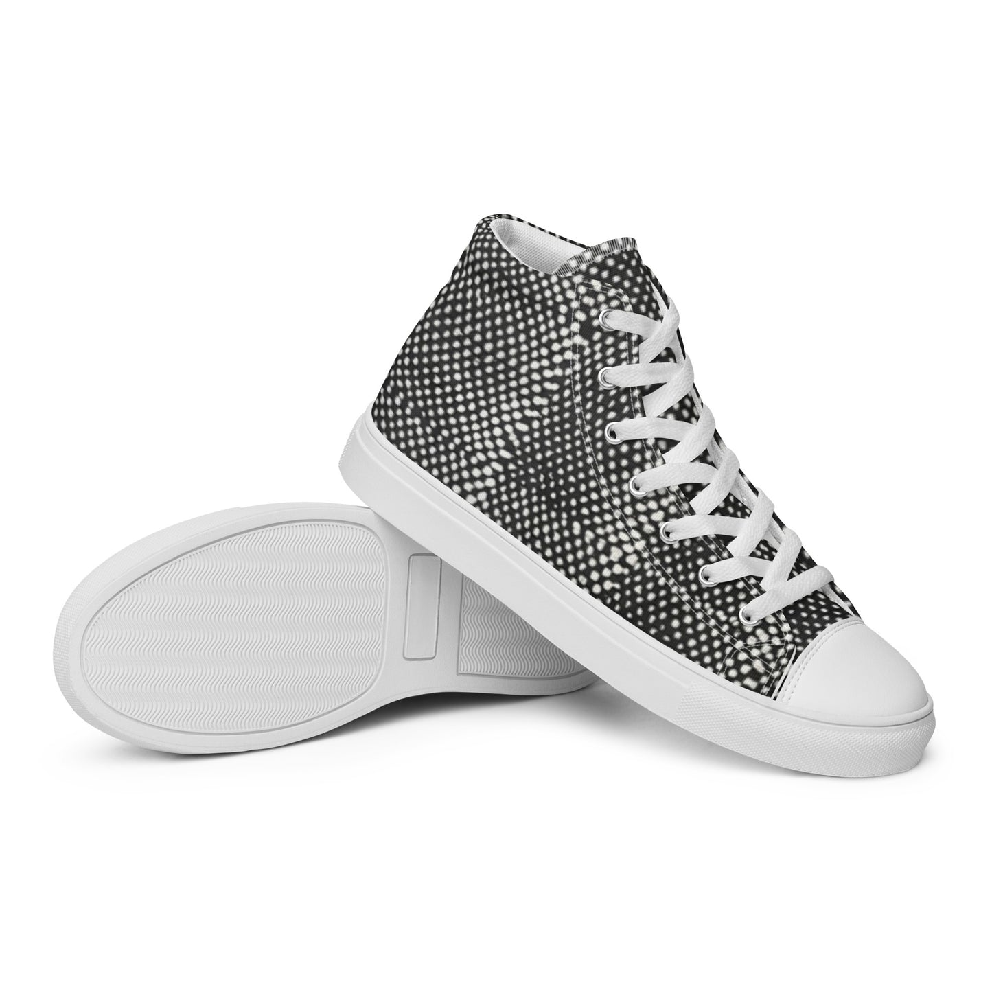 Black White Polka Dots Adire Men’s high top canvas shoes