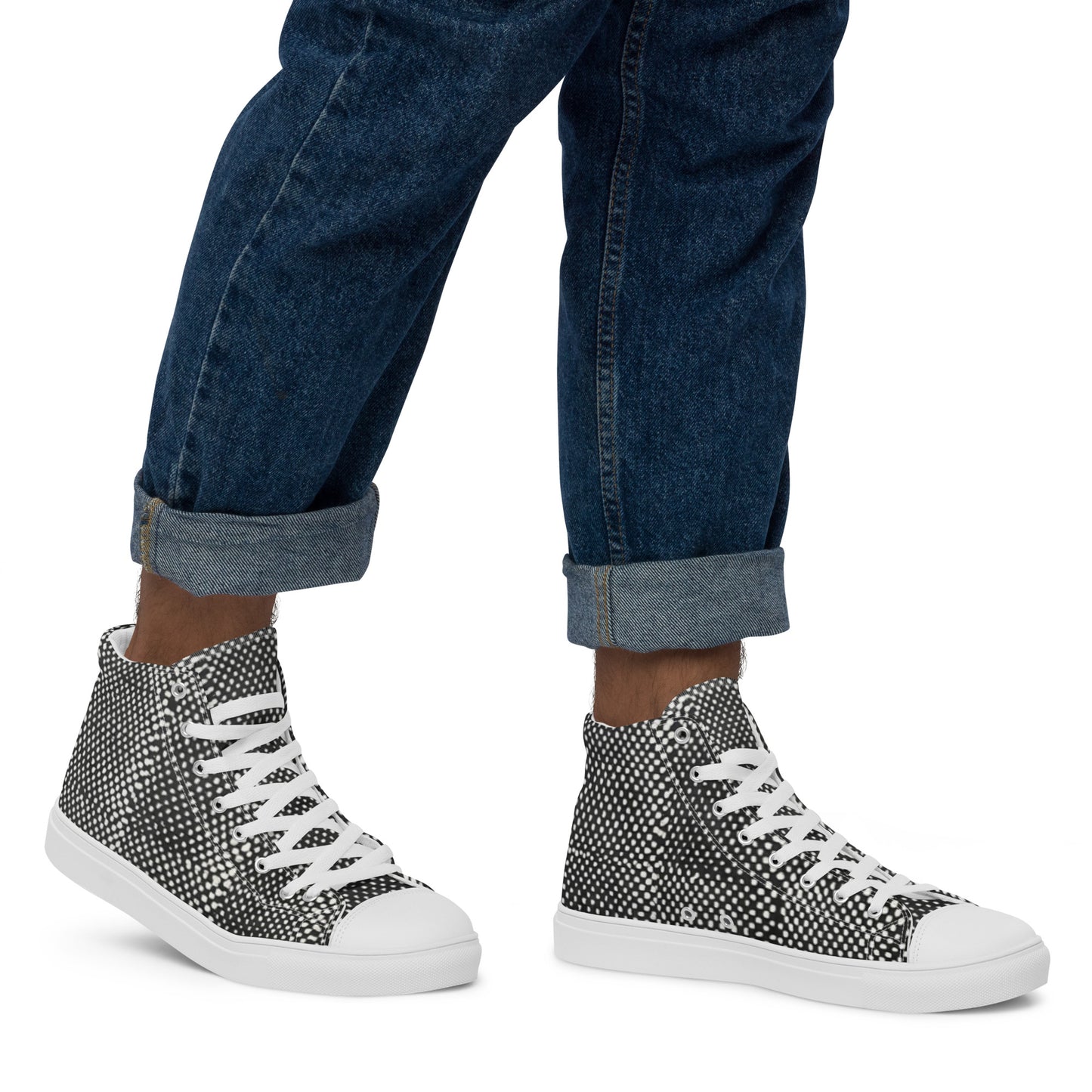 Black White Polka Dots Adire Men’s high top canvas shoes