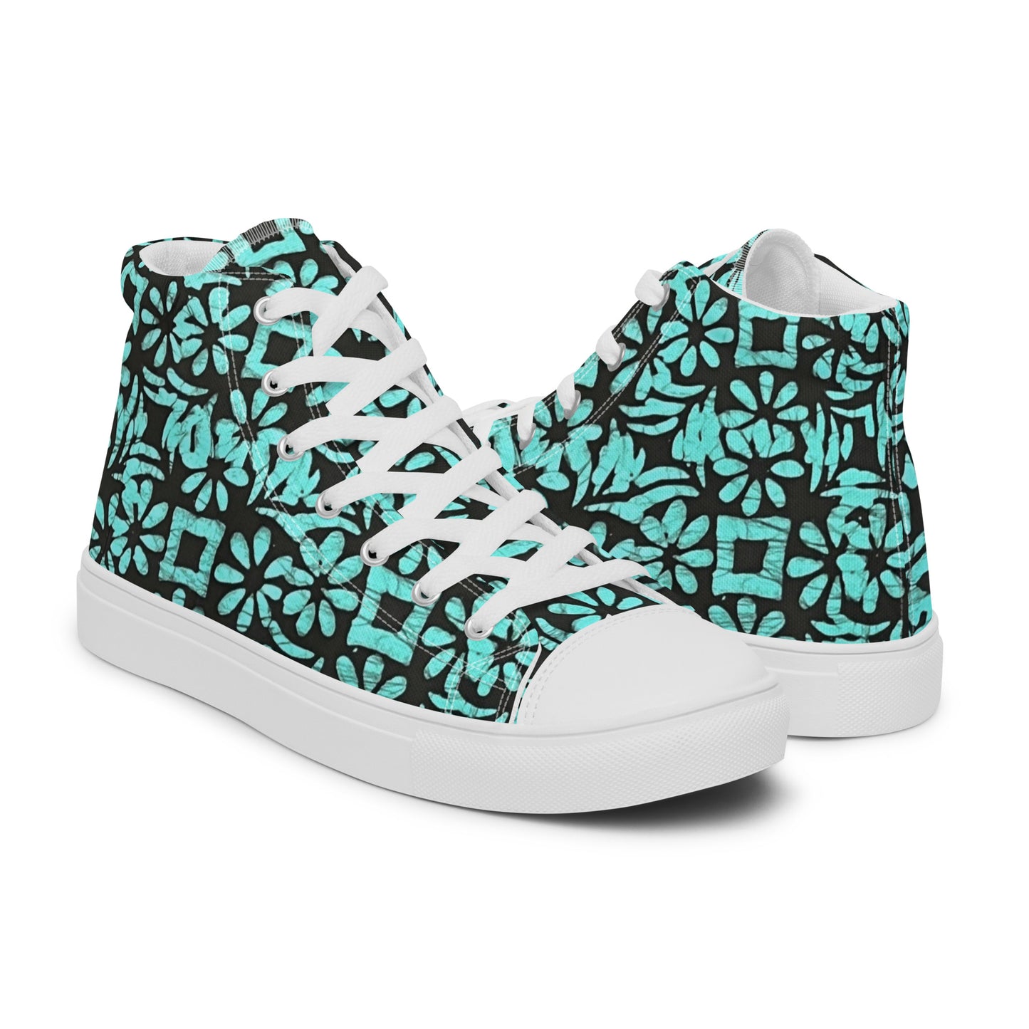 Aqua Abstract Shapes Adire Men’s high top canvas shoes