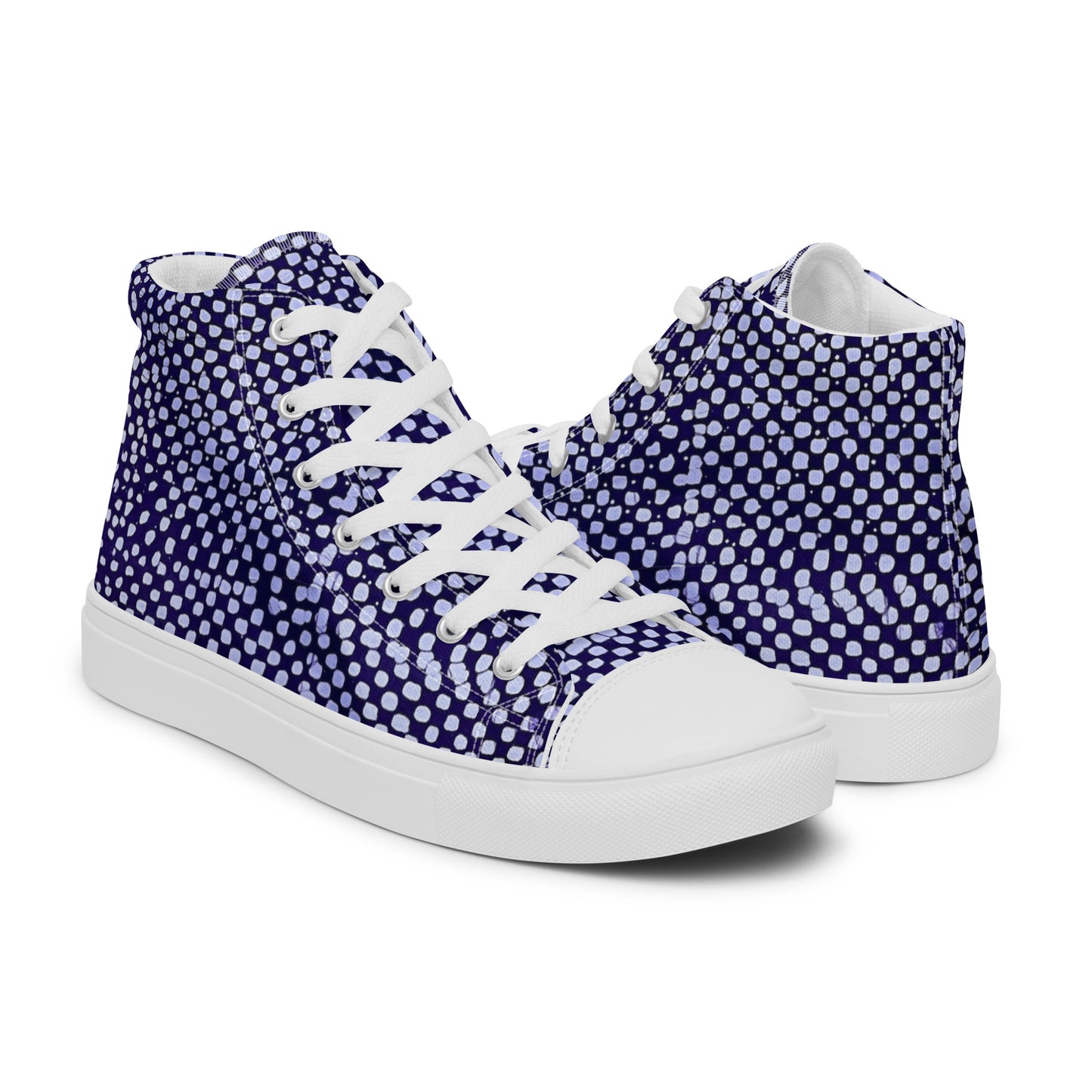 Purple & White Polka Dots Adire Men’s high top canvas shoes