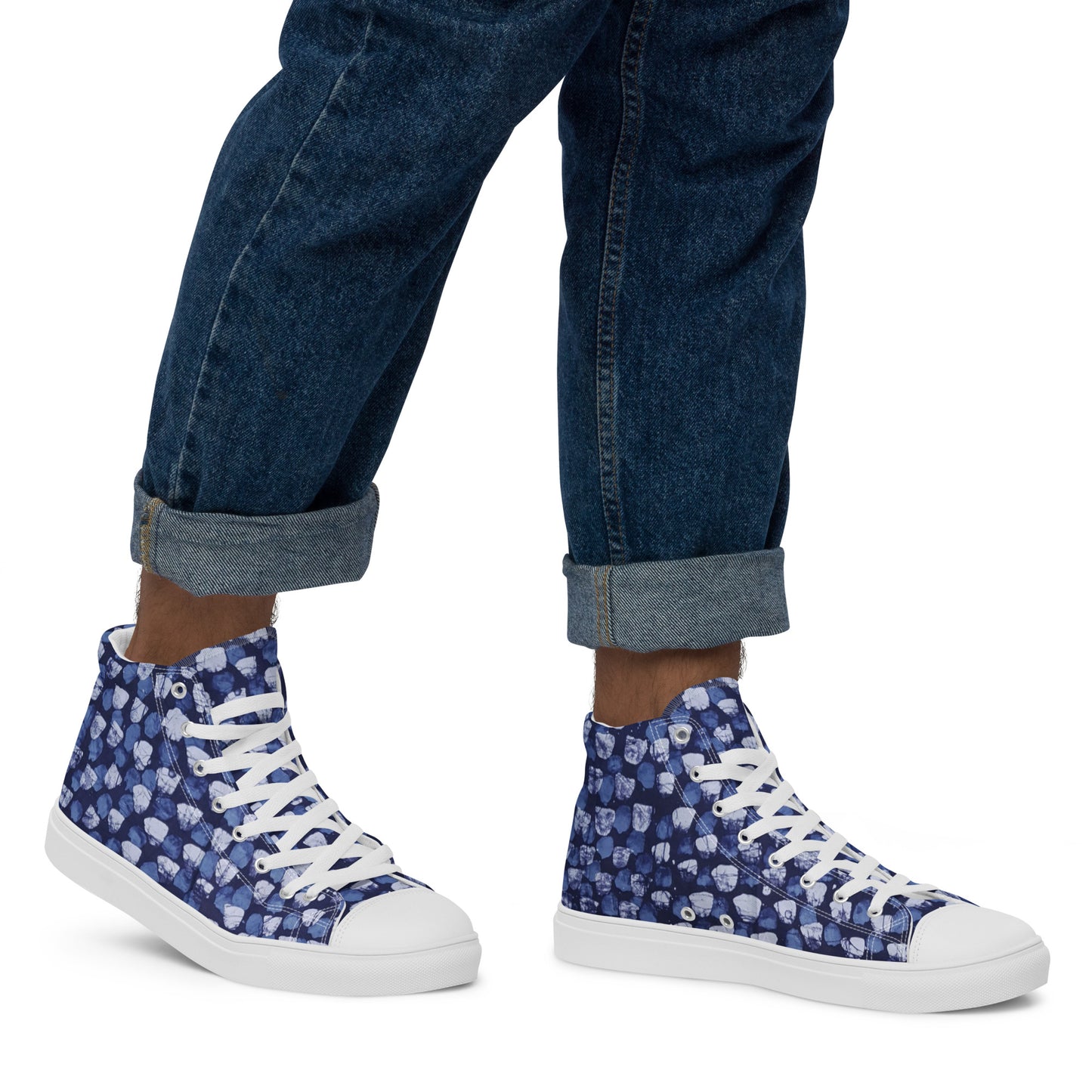 Blue Dotted Men’s high top canvas shoes