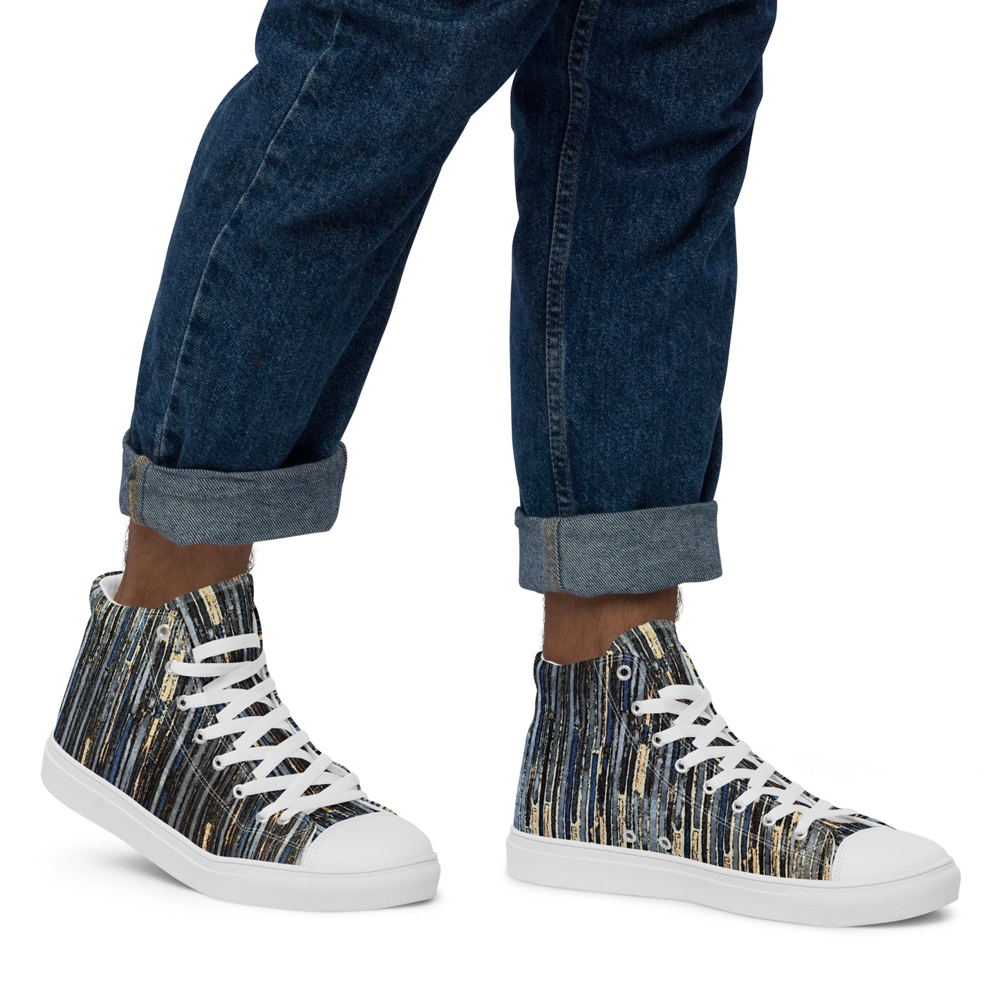 Blue Peach Stripes Men’s high top canvas shoes