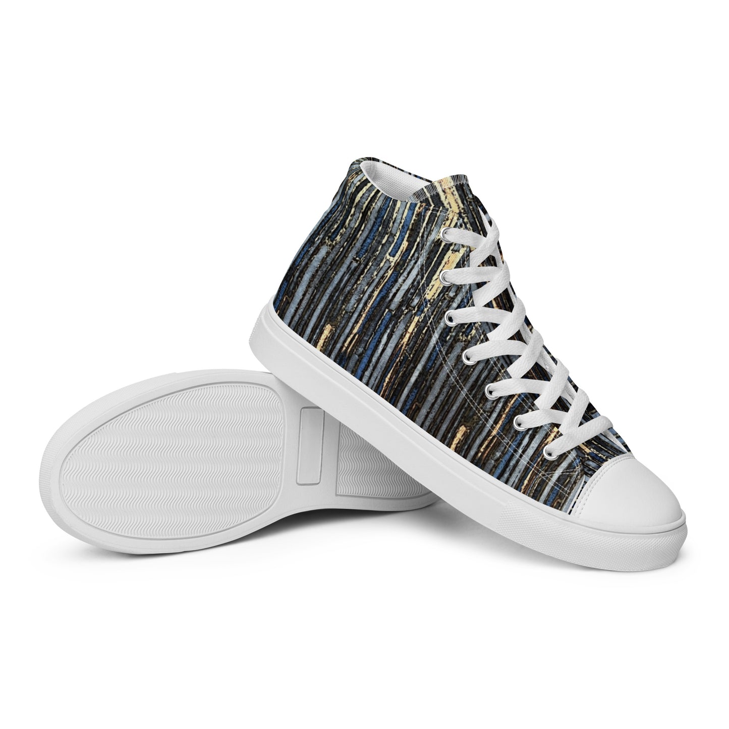 Blue Peach Stripes Men’s high top canvas shoes