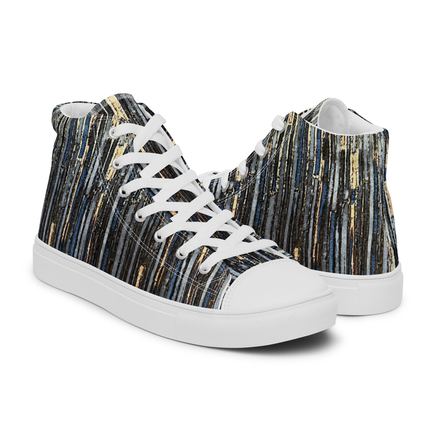 Blue Peach Stripes Men’s high top canvas shoes