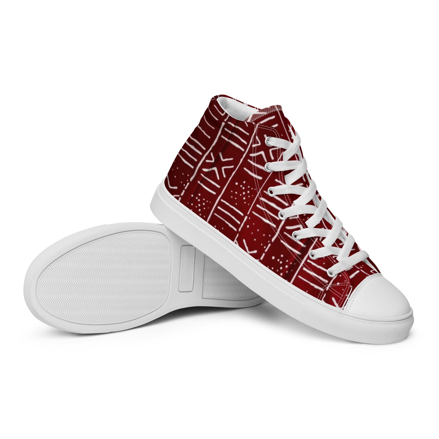 Red White African Print Men’s high top canvas shoes