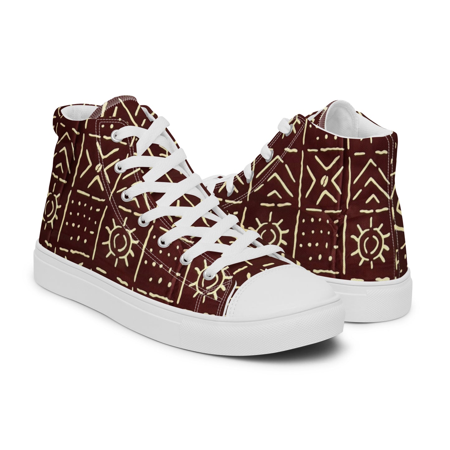 Brown African Print Men’s high top canvas shoes