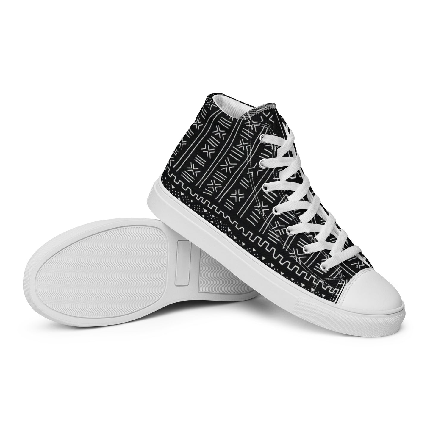 Black White Bogolan Men’s high top canvas shoes