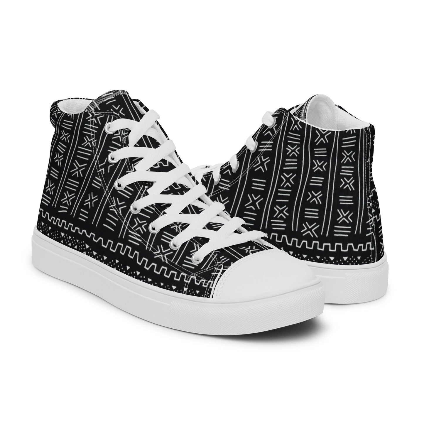 Black White Bogolan Men’s high top canvas shoes