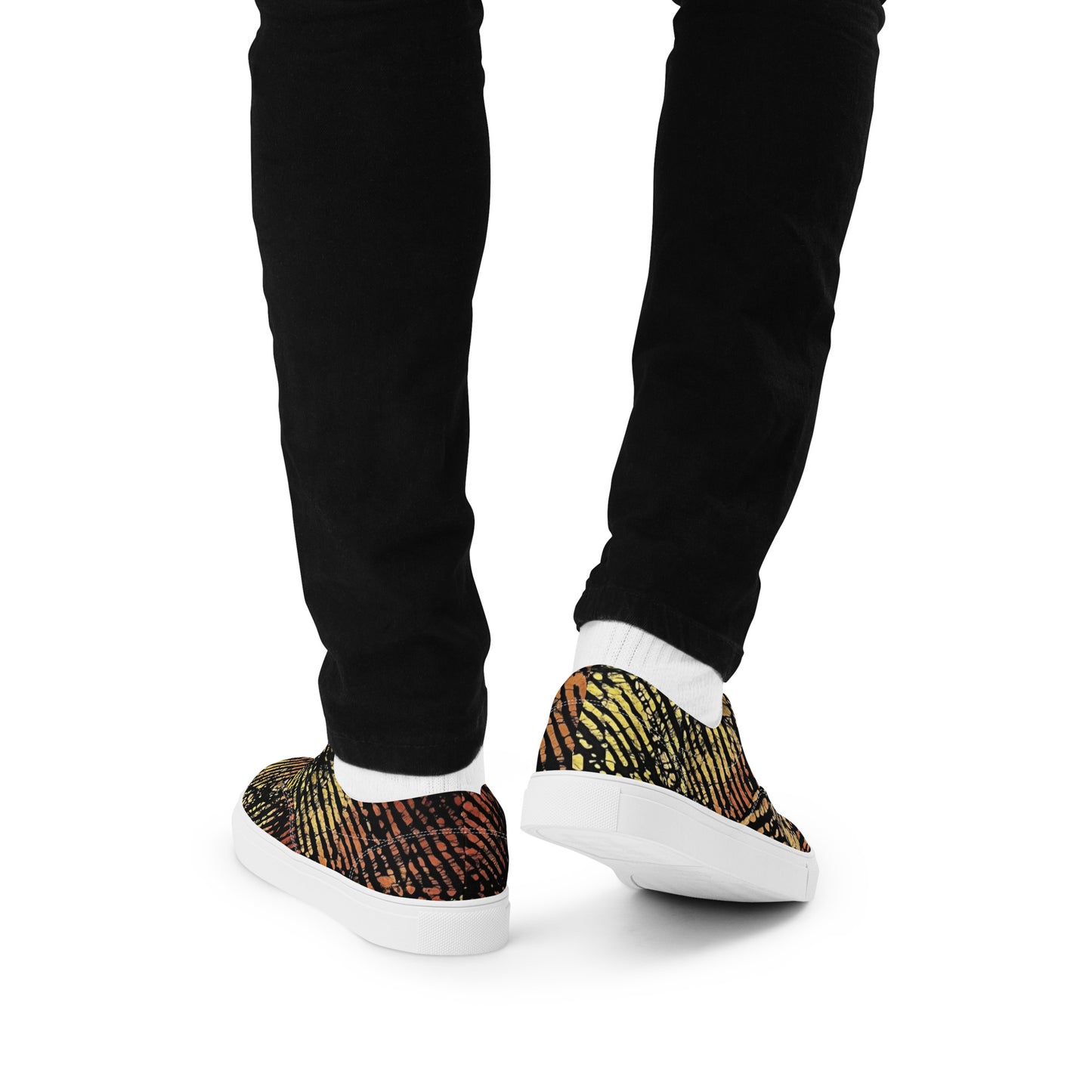 Yellow Orange Aztec Ankara Men’s lace-up canvas shoes