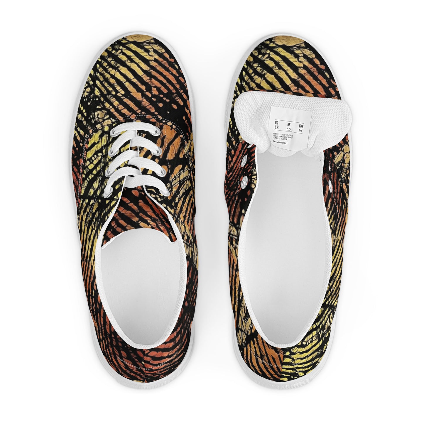 Yellow Orange Aztec Ankara Men’s lace-up canvas shoes