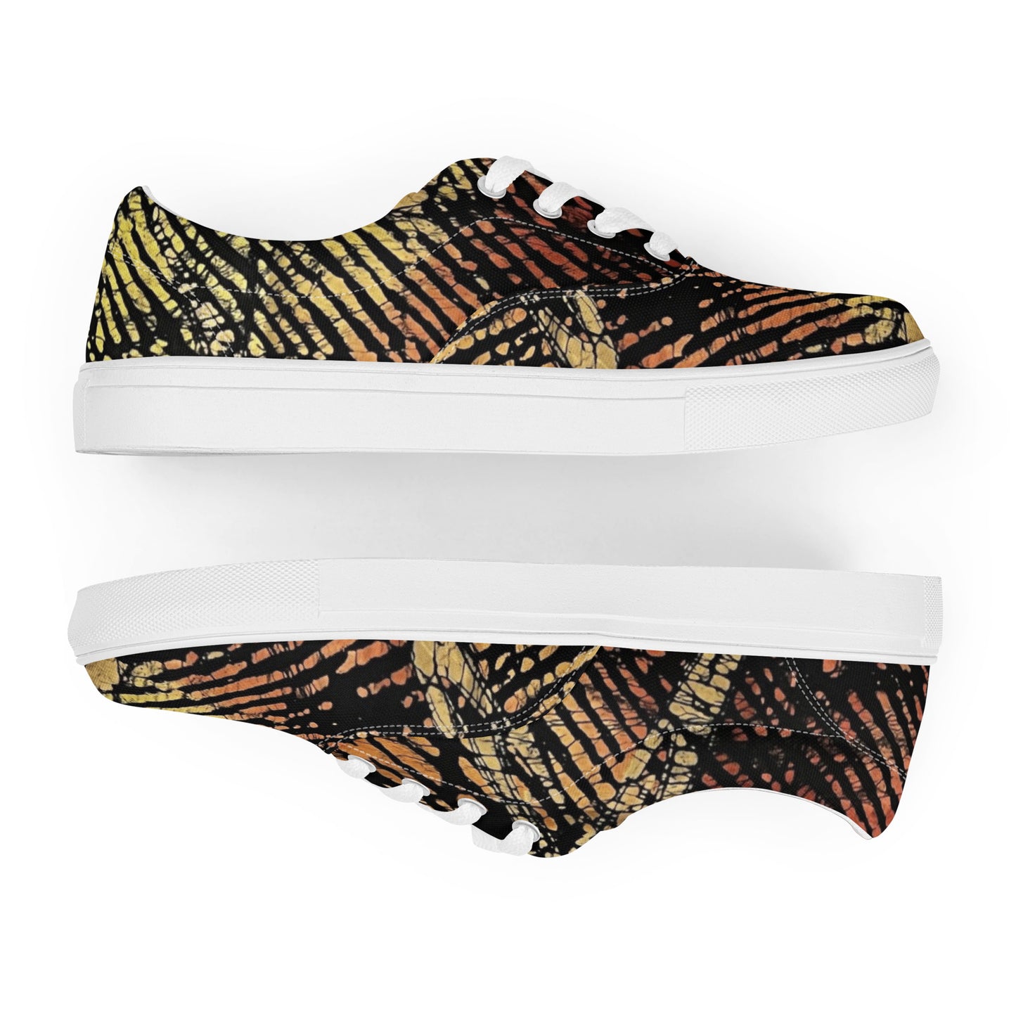 Yellow Orange Aztec Ankara Men’s lace-up canvas shoes