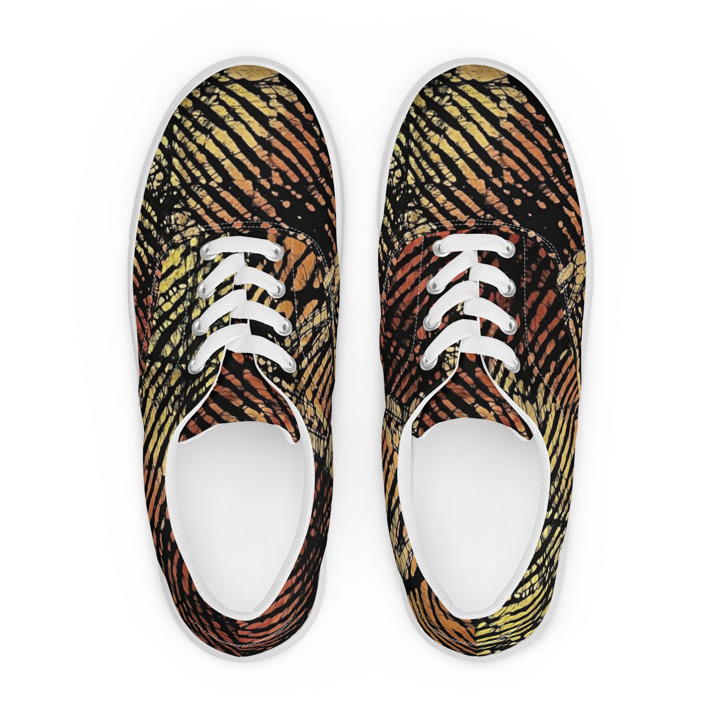 Yellow Orange Aztec Ankara Men’s lace-up canvas shoes