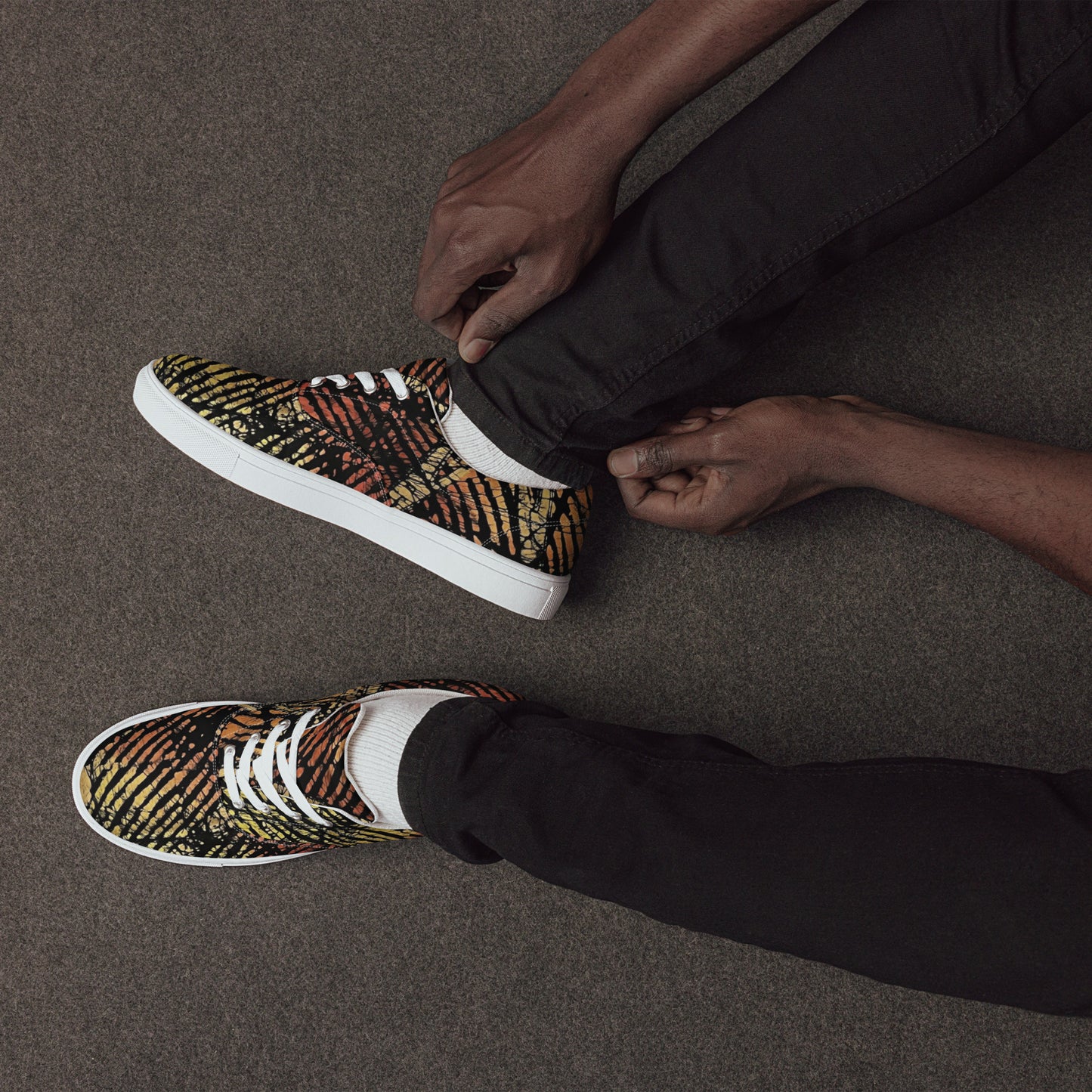 Yellow Orange Aztec Ankara Men’s lace-up canvas shoes