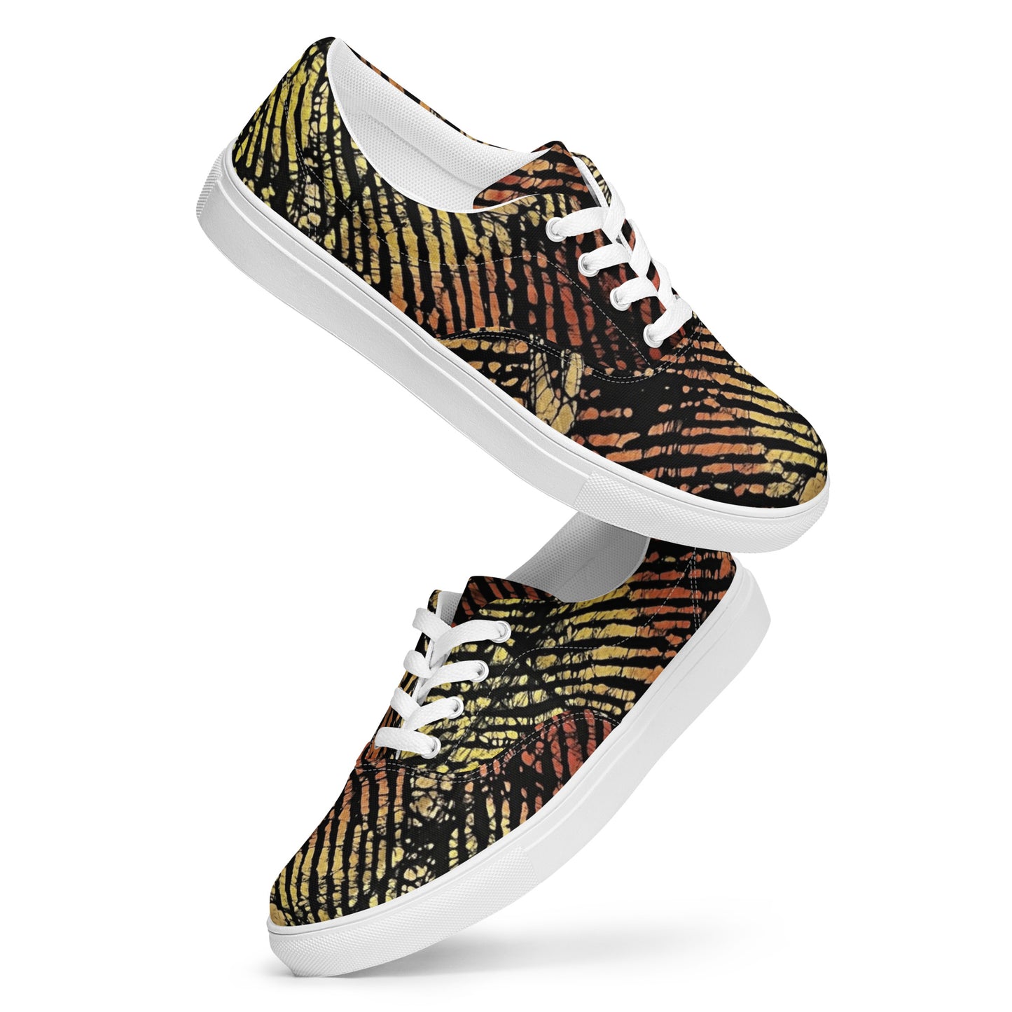 Yellow Orange Aztec Ankara Men’s lace-up canvas shoes