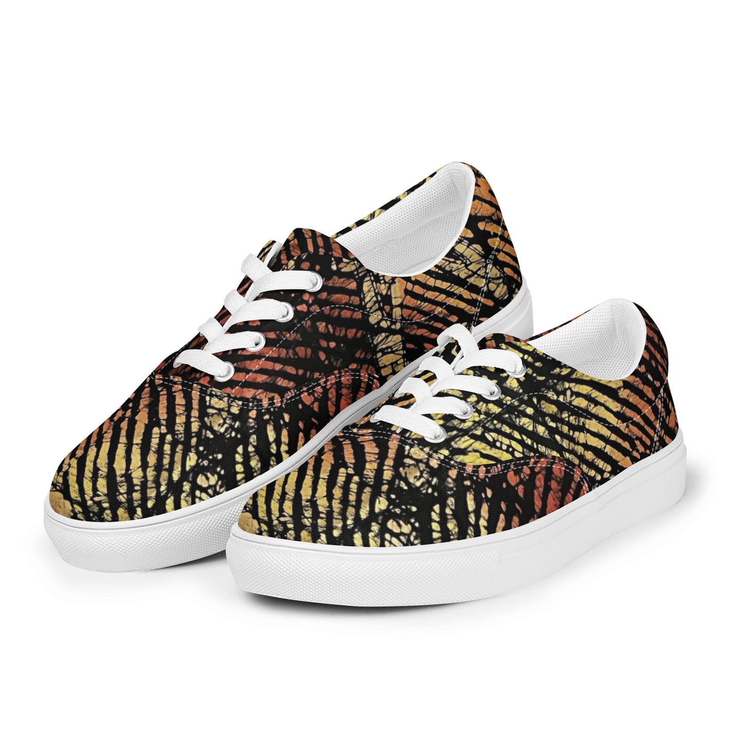 Yellow Orange Aztec Ankara Men’s lace-up canvas shoes