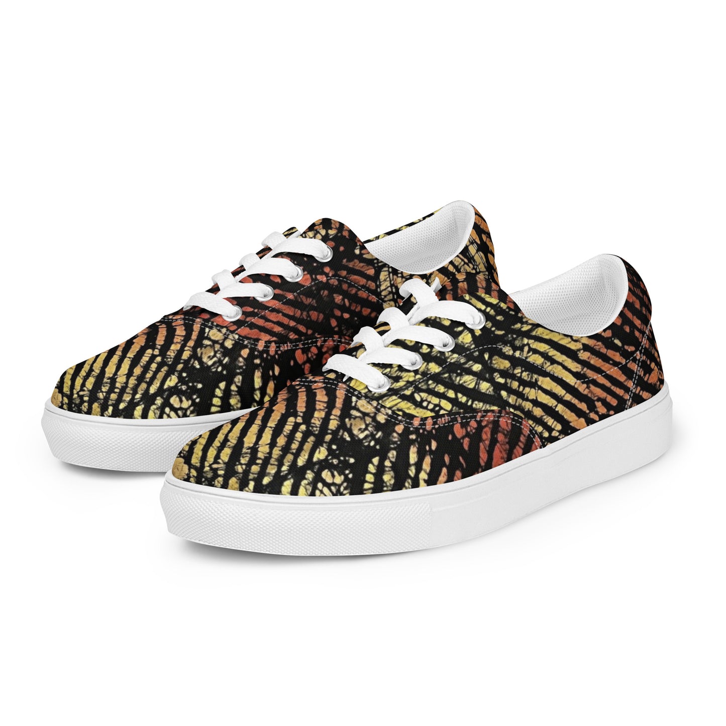 Yellow Orange Aztec Ankara Men’s lace-up canvas shoes