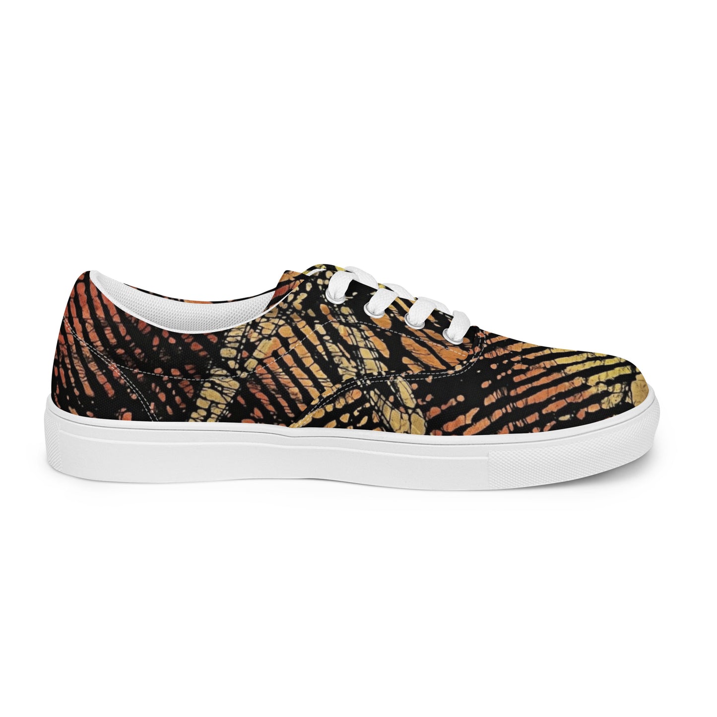 Yellow Orange Aztec Ankara Men’s lace-up canvas shoes