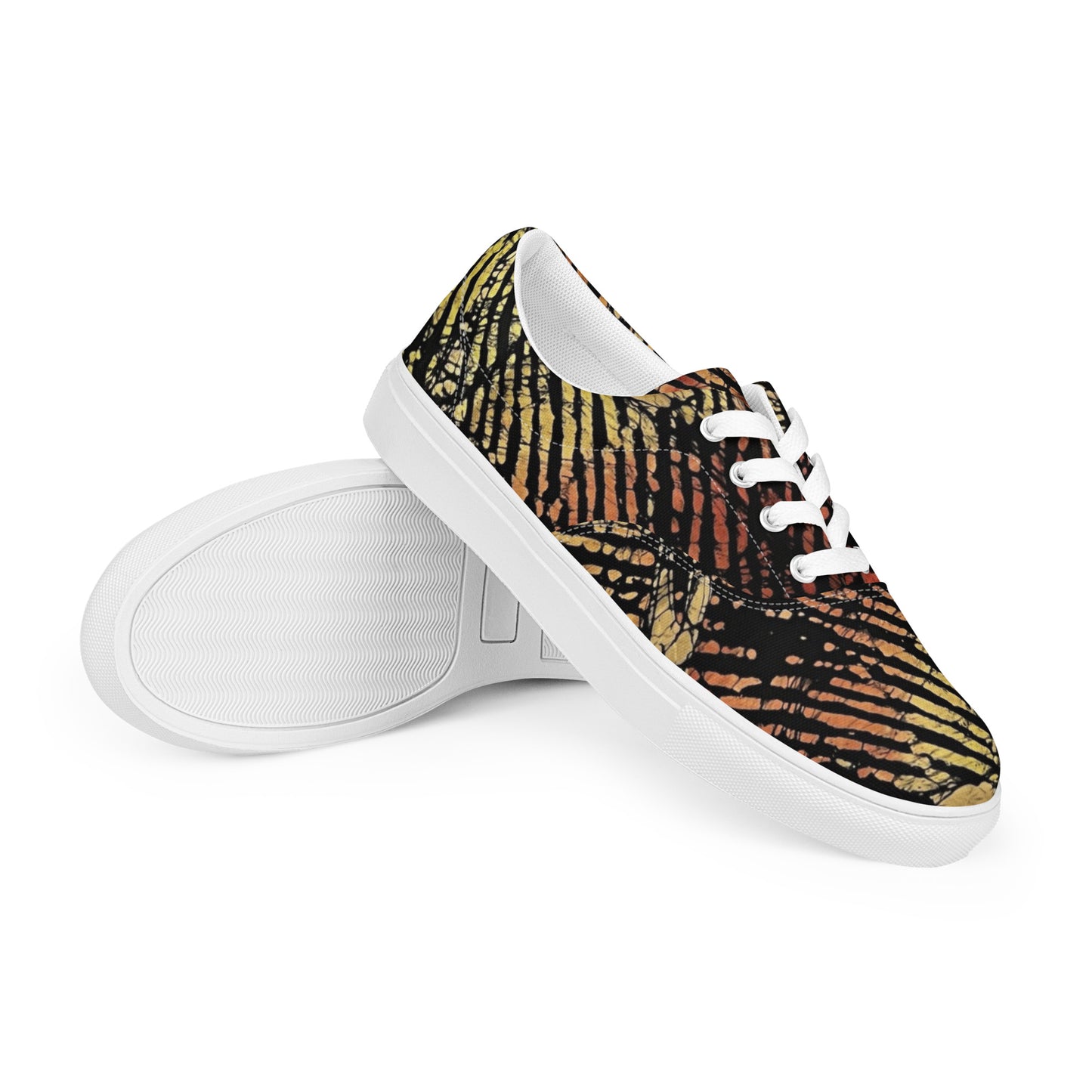 Yellow Orange Aztec Ankara Men’s lace-up canvas shoes