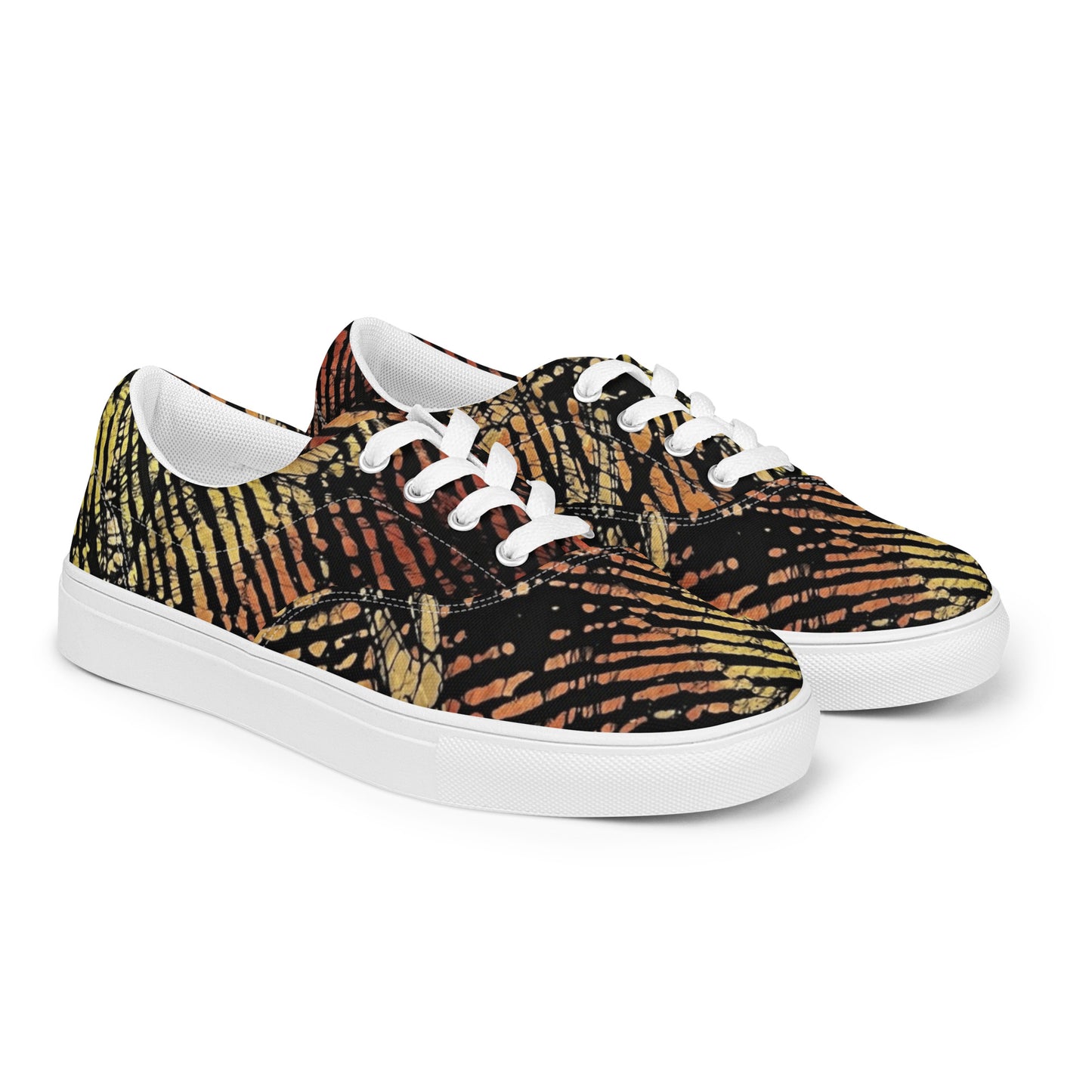 Yellow Orange Aztec Ankara Men’s lace-up canvas shoes