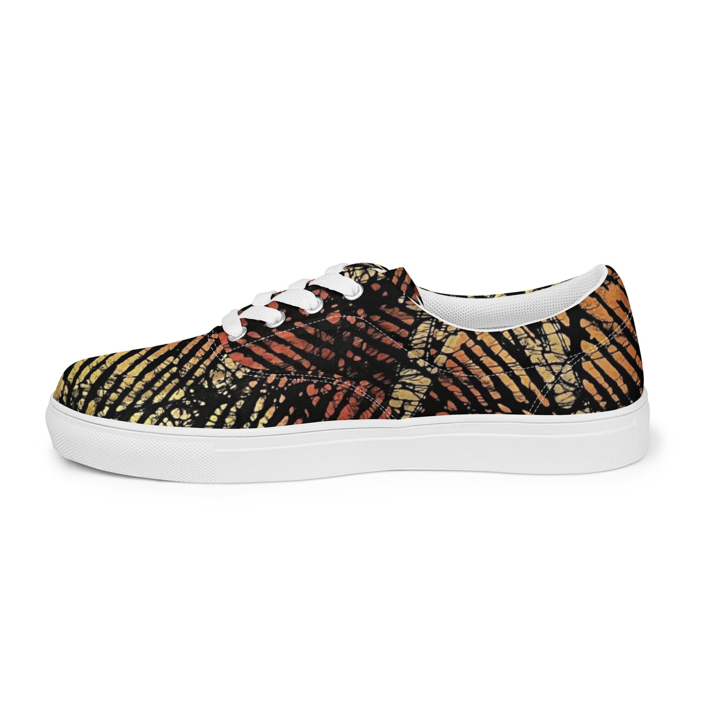 Yellow Orange Aztec Ankara Men’s lace-up canvas shoes