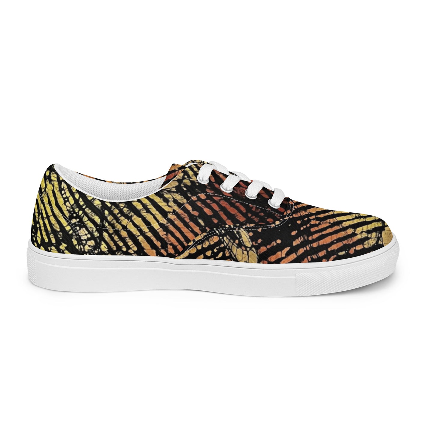 Yellow Orange Aztec Ankara Men’s lace-up canvas shoes