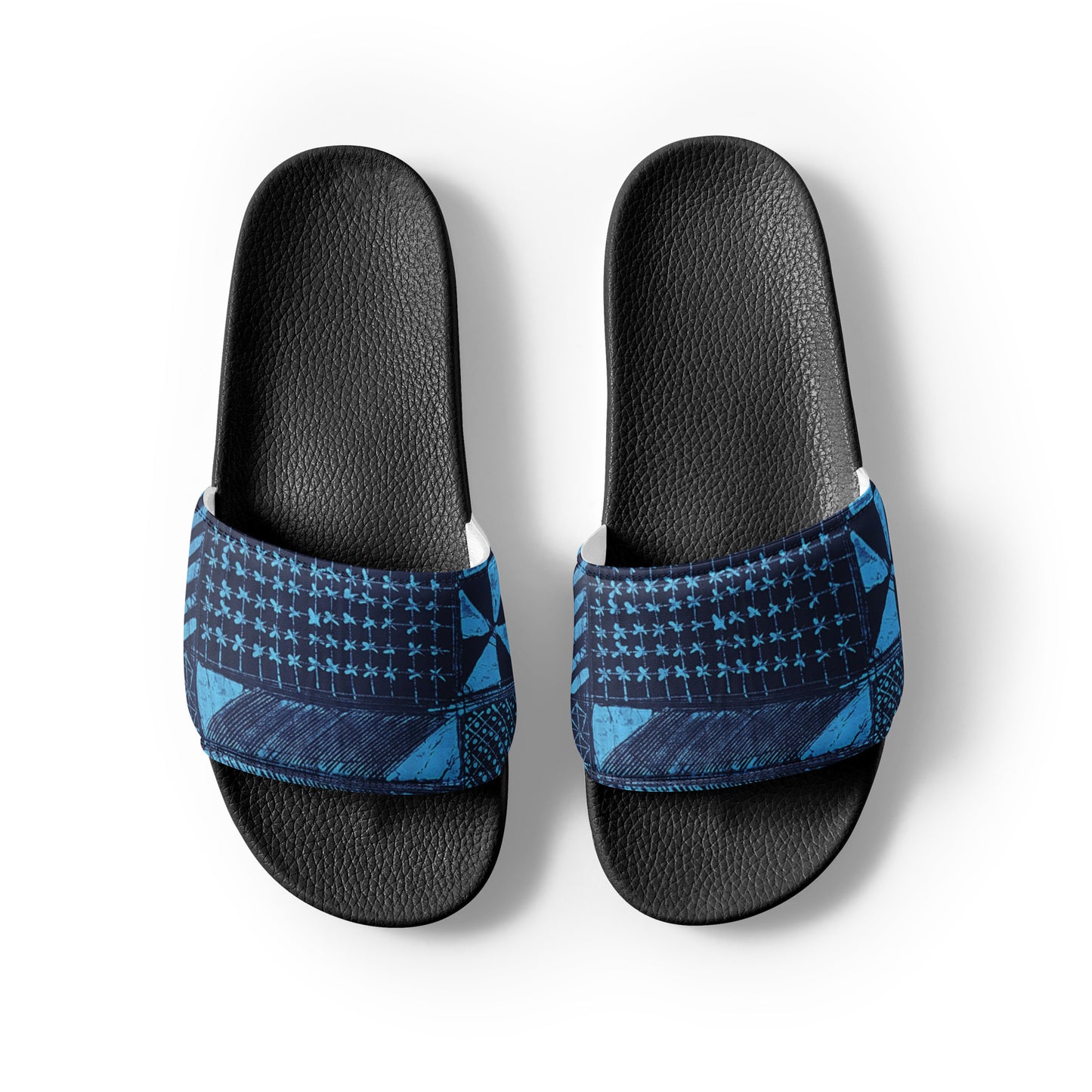 Black And Turquoise Shapes Adire Men’s Slides