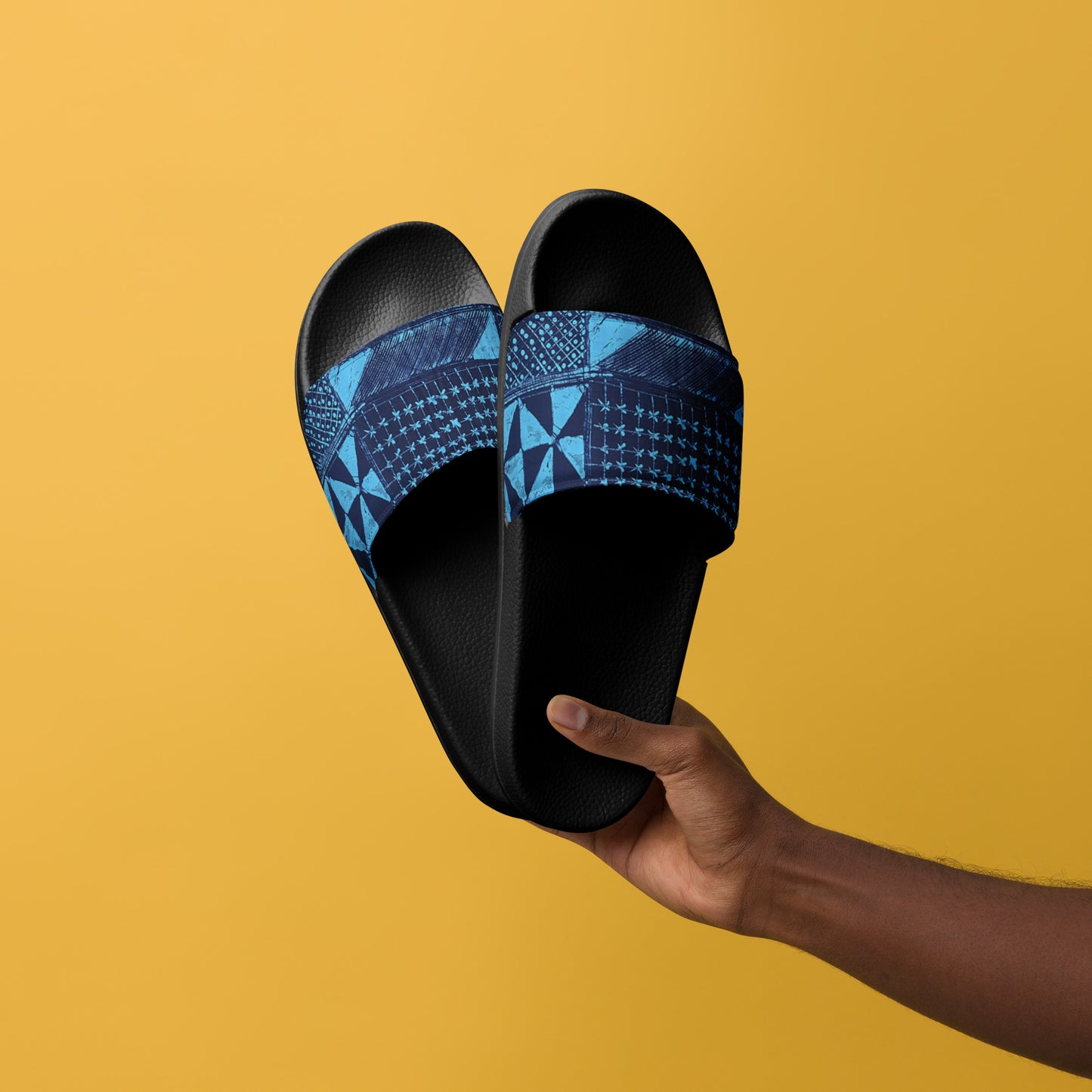 Black And Turquoise Shapes Adire Men’s Slides