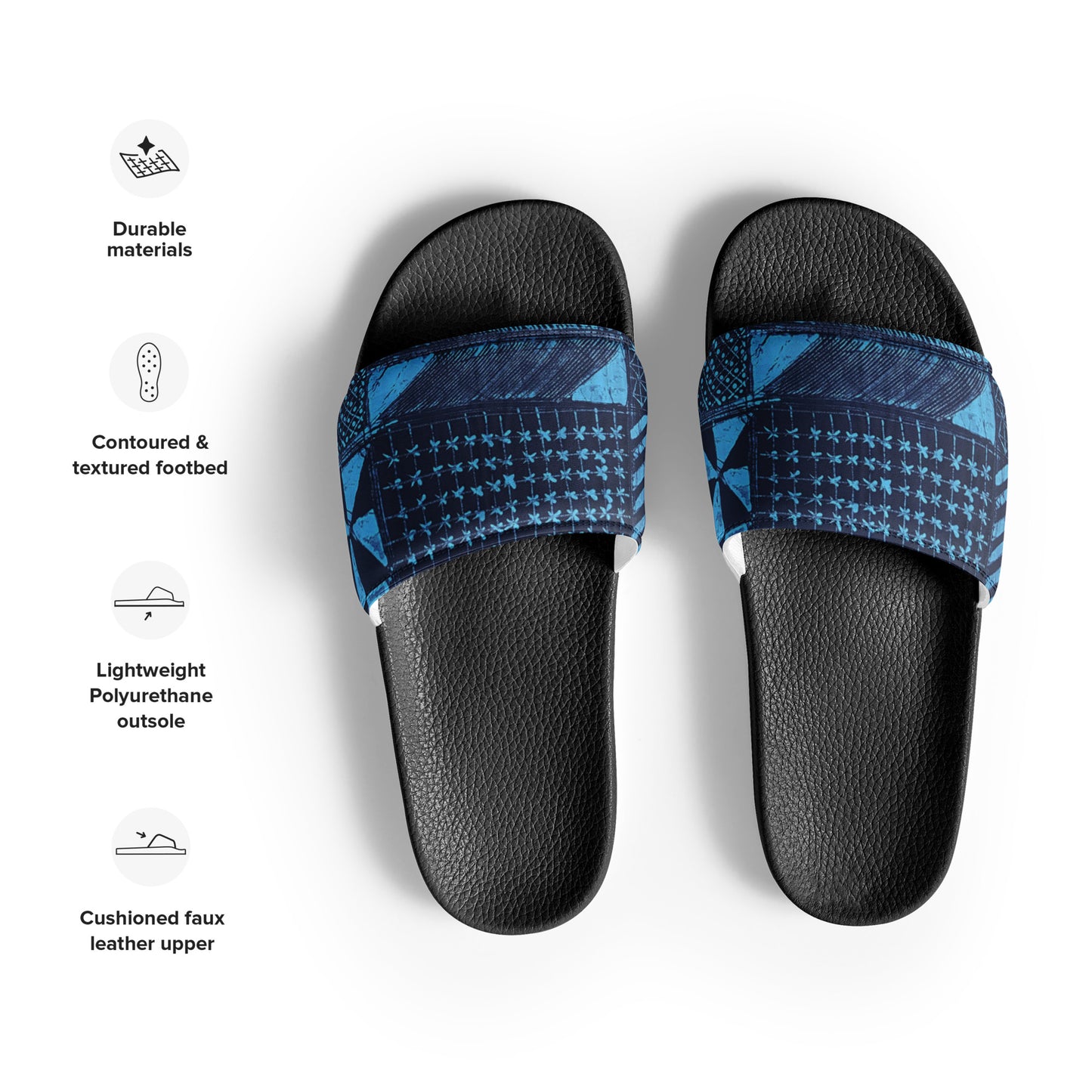 Black And Turquoise Shapes Adire Men’s Slides