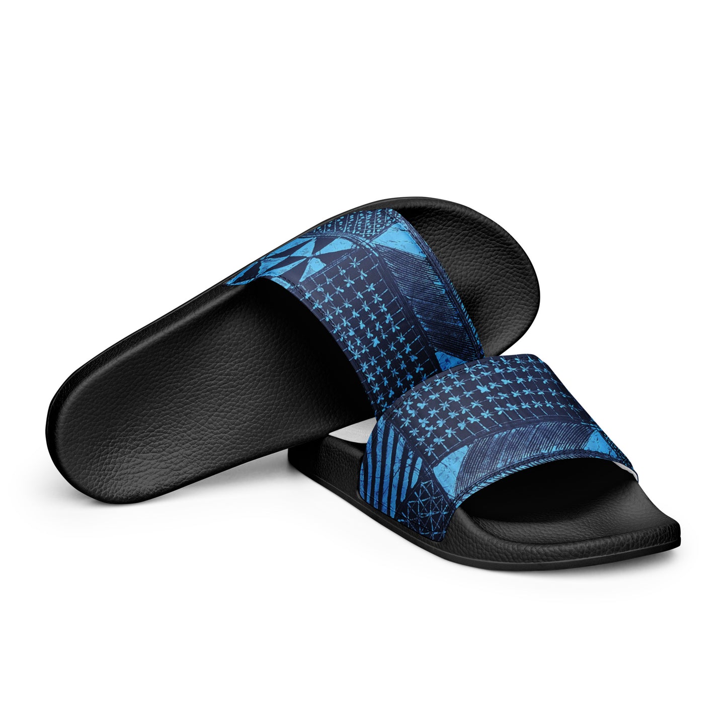 Black And Turquoise Shapes Adire Men’s Slides