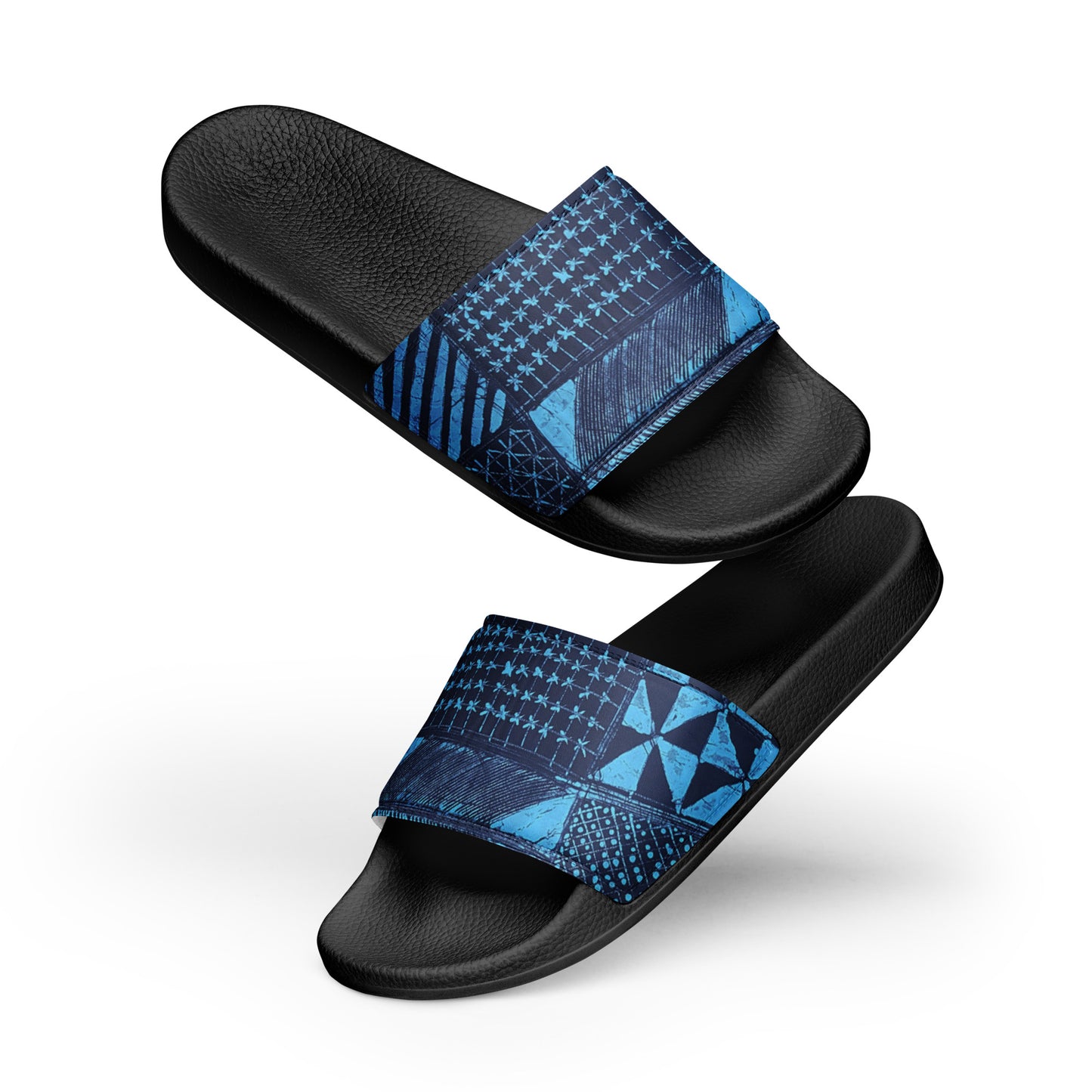 Black And Turquoise Shapes Adire Men’s Slides