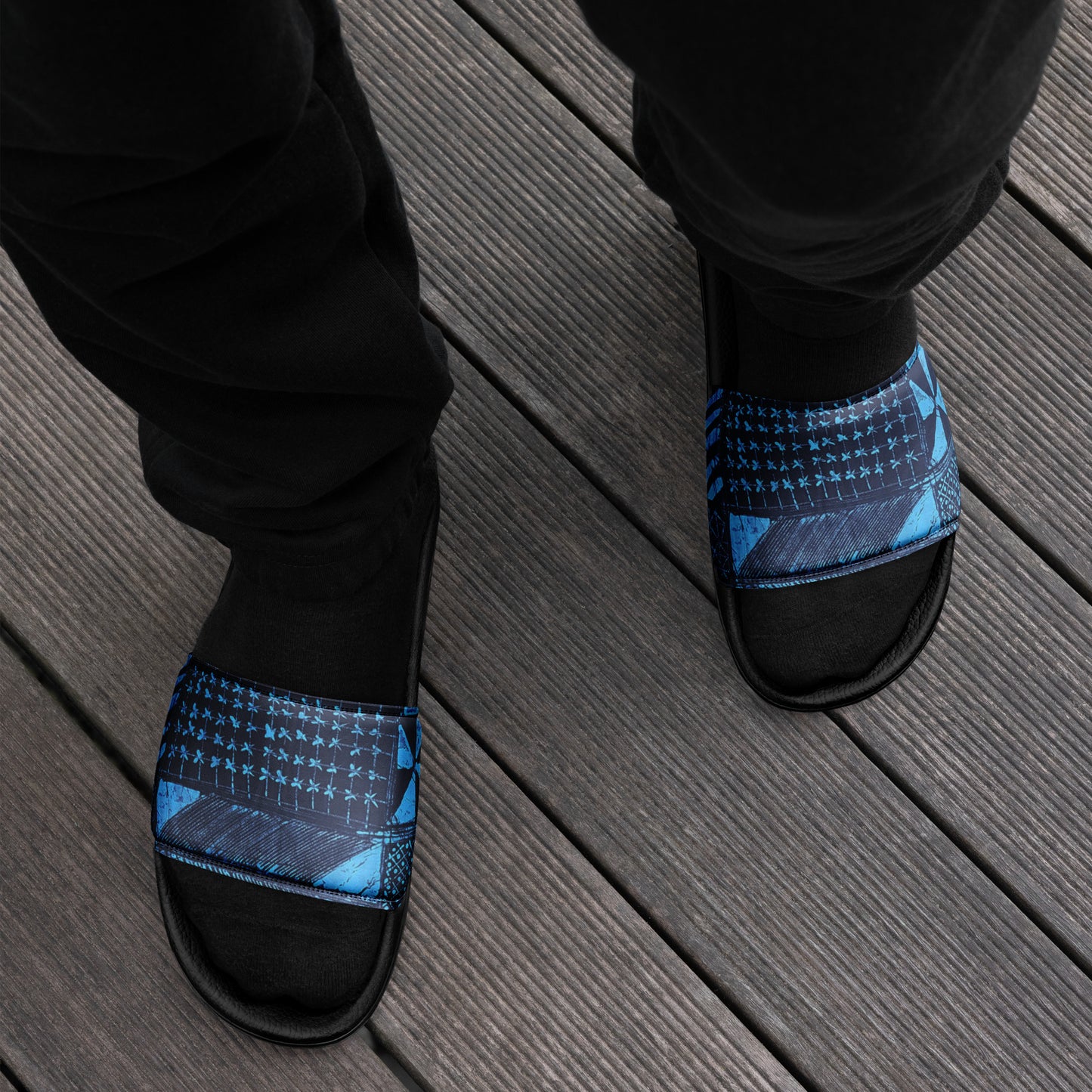 Black And Turquoise Shapes Adire Men’s Slides